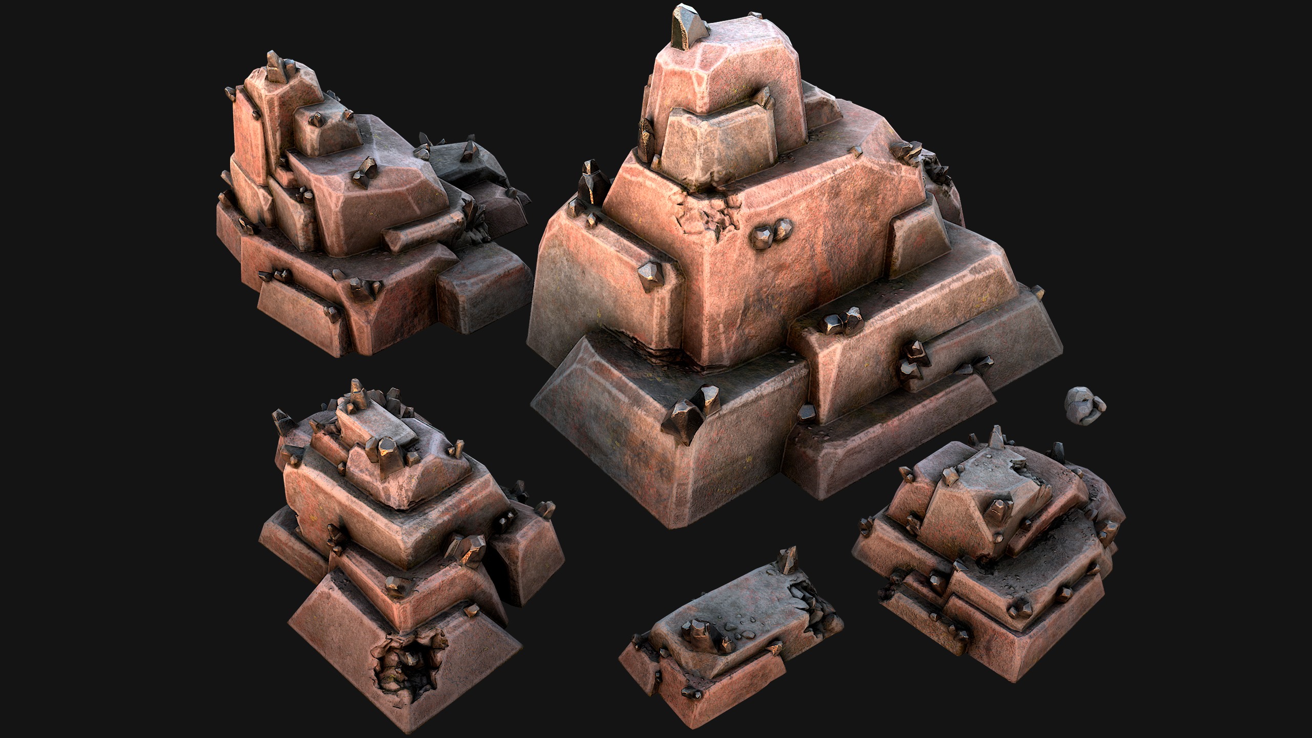 Deposits of Tin Ore Stones and Rocks Low-poly 3D model_12