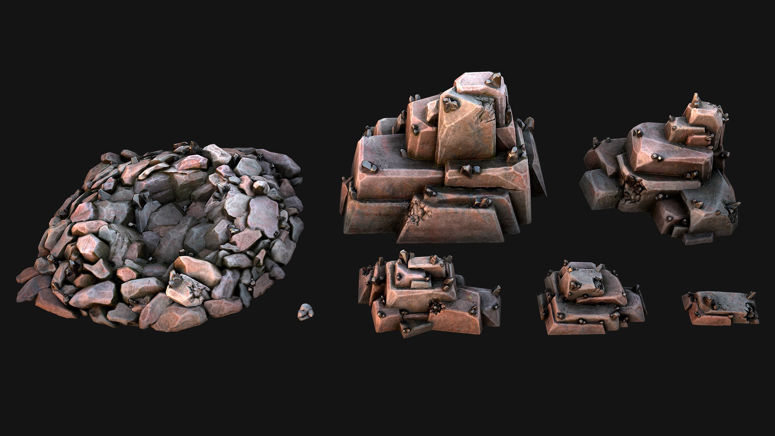 Deposits of Tin Ore Stones and Rocks Low-poly 3D model_4
