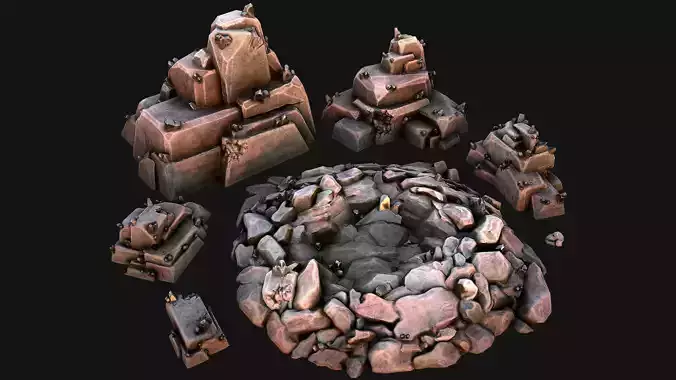 Deposits of Tin Ore Stones and Rocks Low-poly 3D model