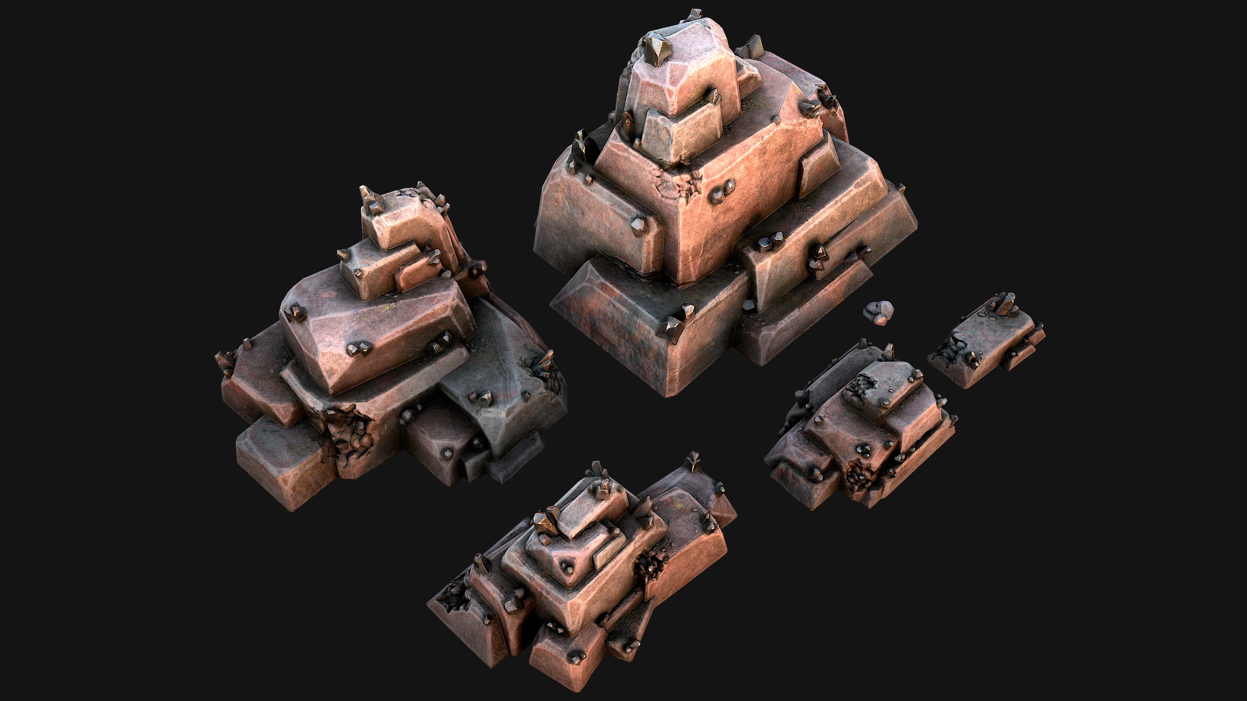 Deposits of Tin Ore Stones and Rocks Low-poly 3D model_10