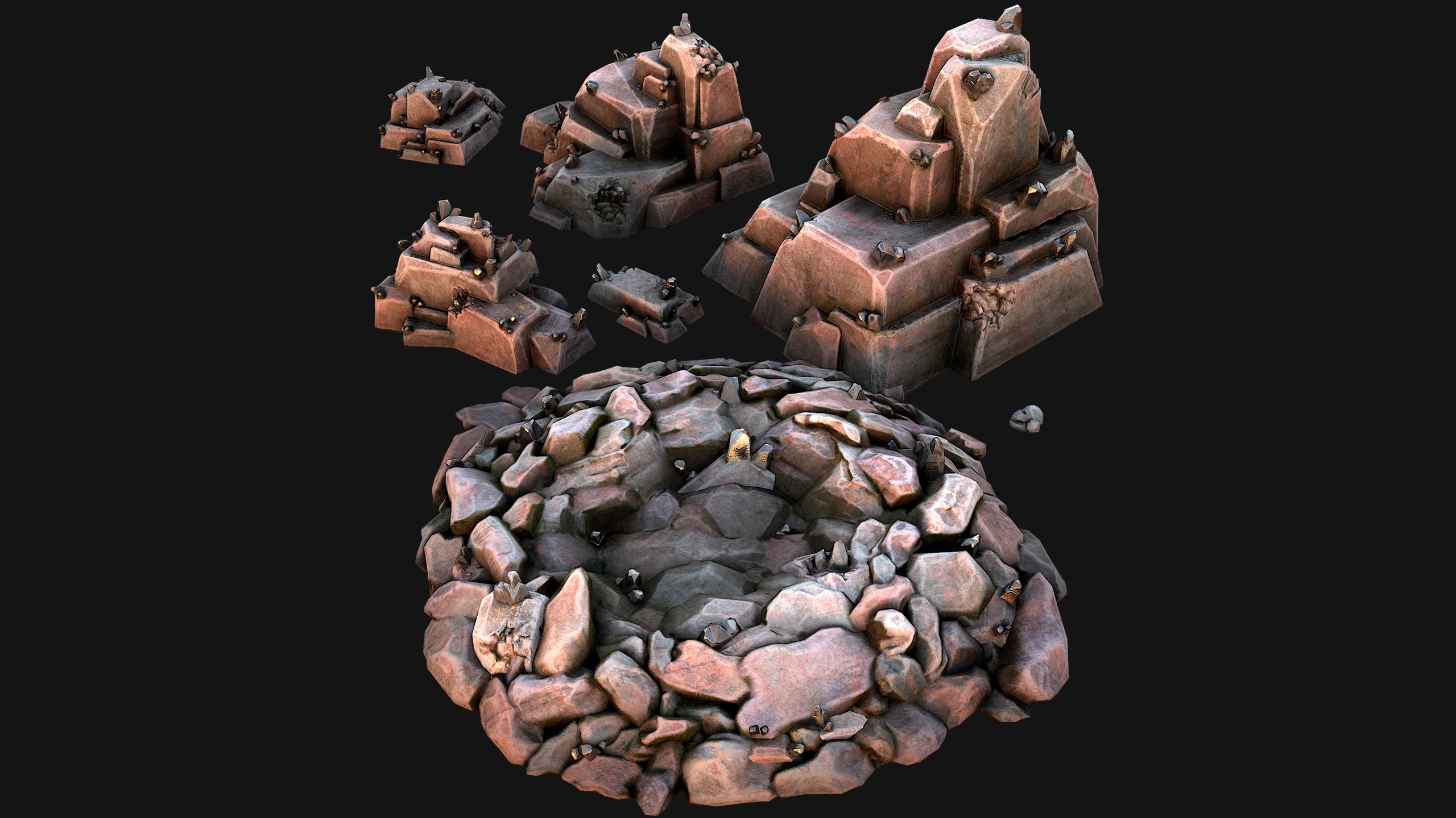 Deposits of Tin Ore Stones and Rocks Low-poly 3D model_5