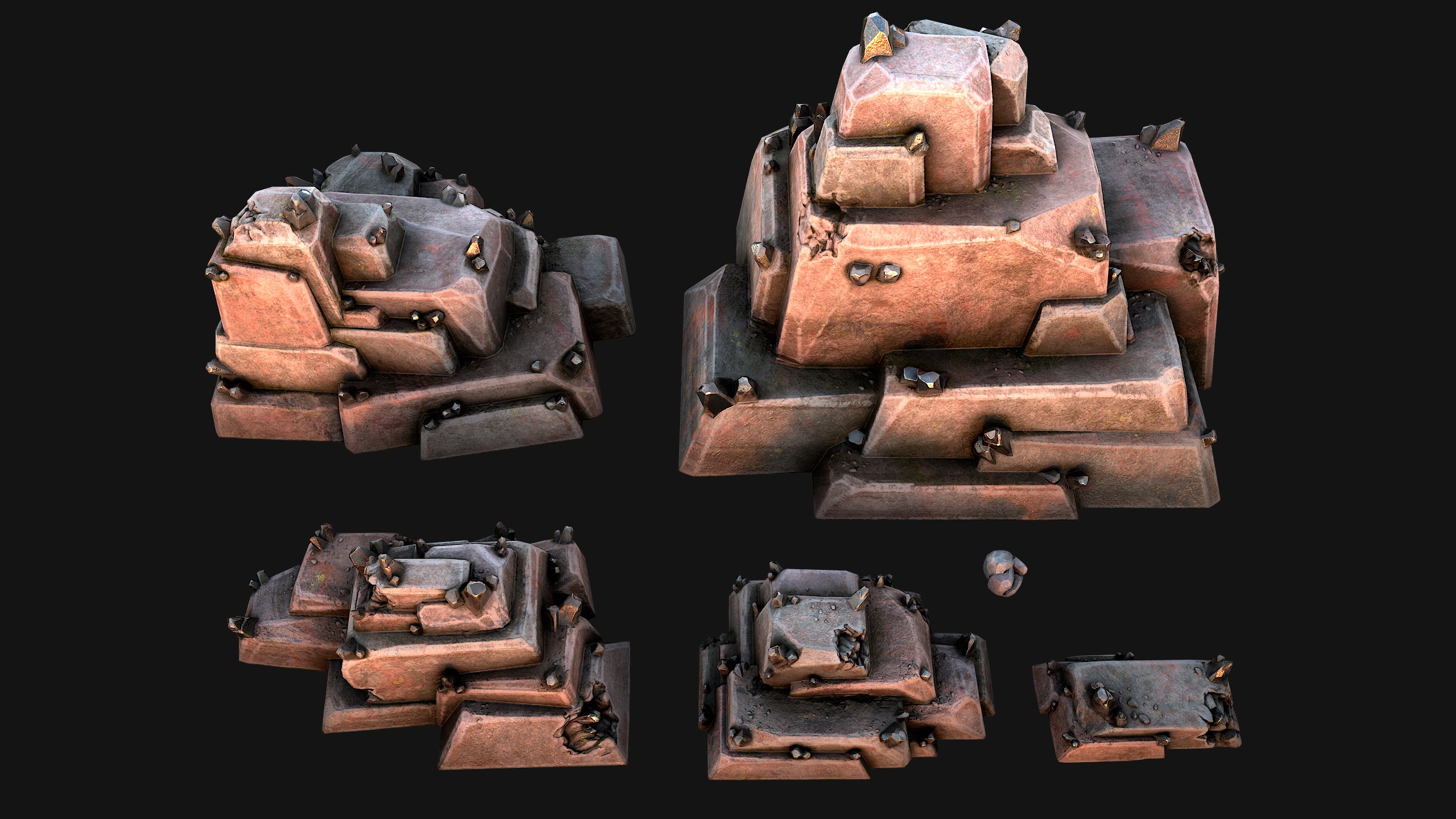 Deposits of Tin Ore Stones and Rocks Low-poly 3D model_9