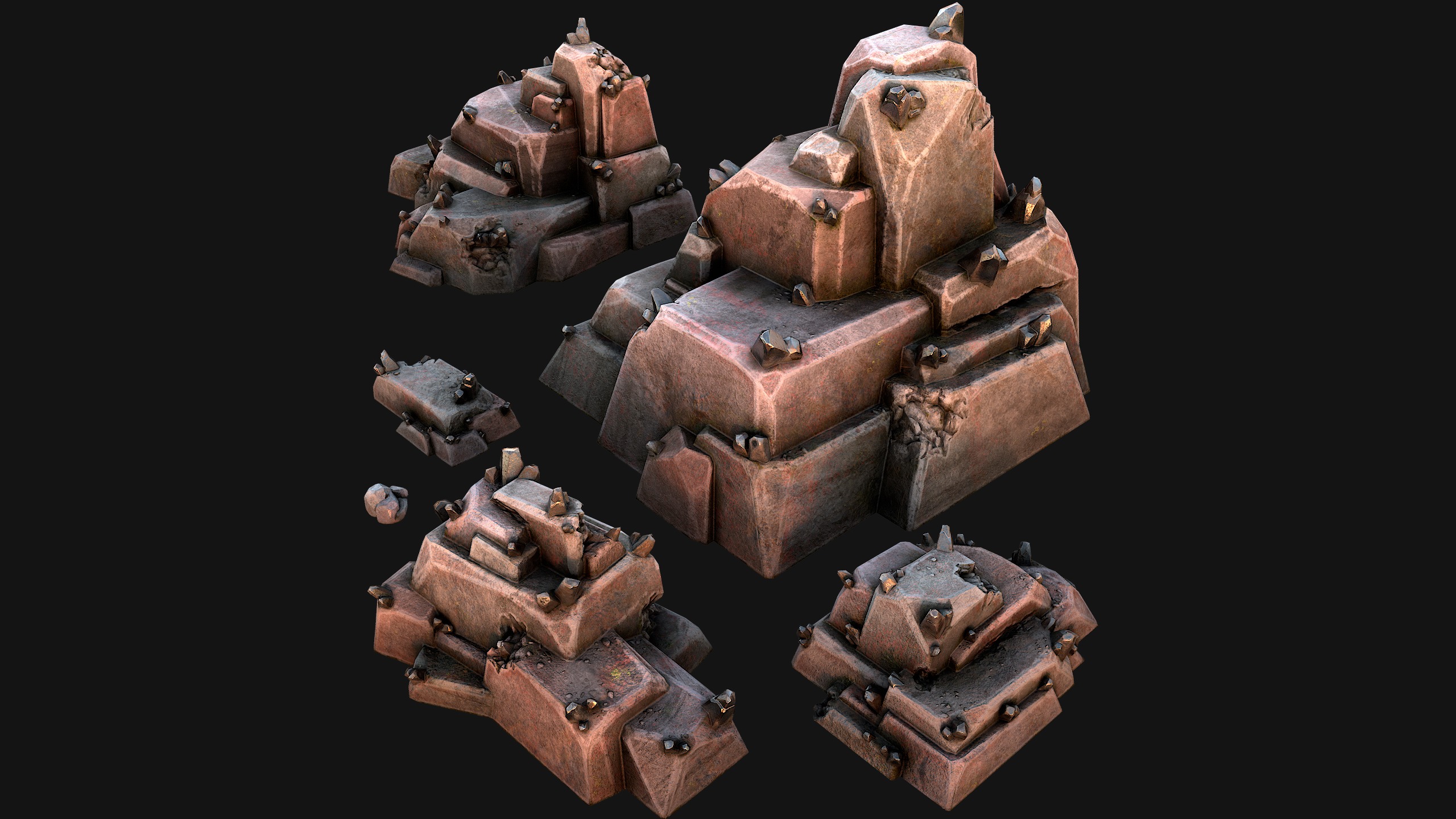 Deposits of Tin Ore Stones and Rocks Low-poly 3D model_8