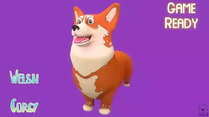 Stylized Orange Welsh Corgy for Games and Animation  Low-poly 3D model