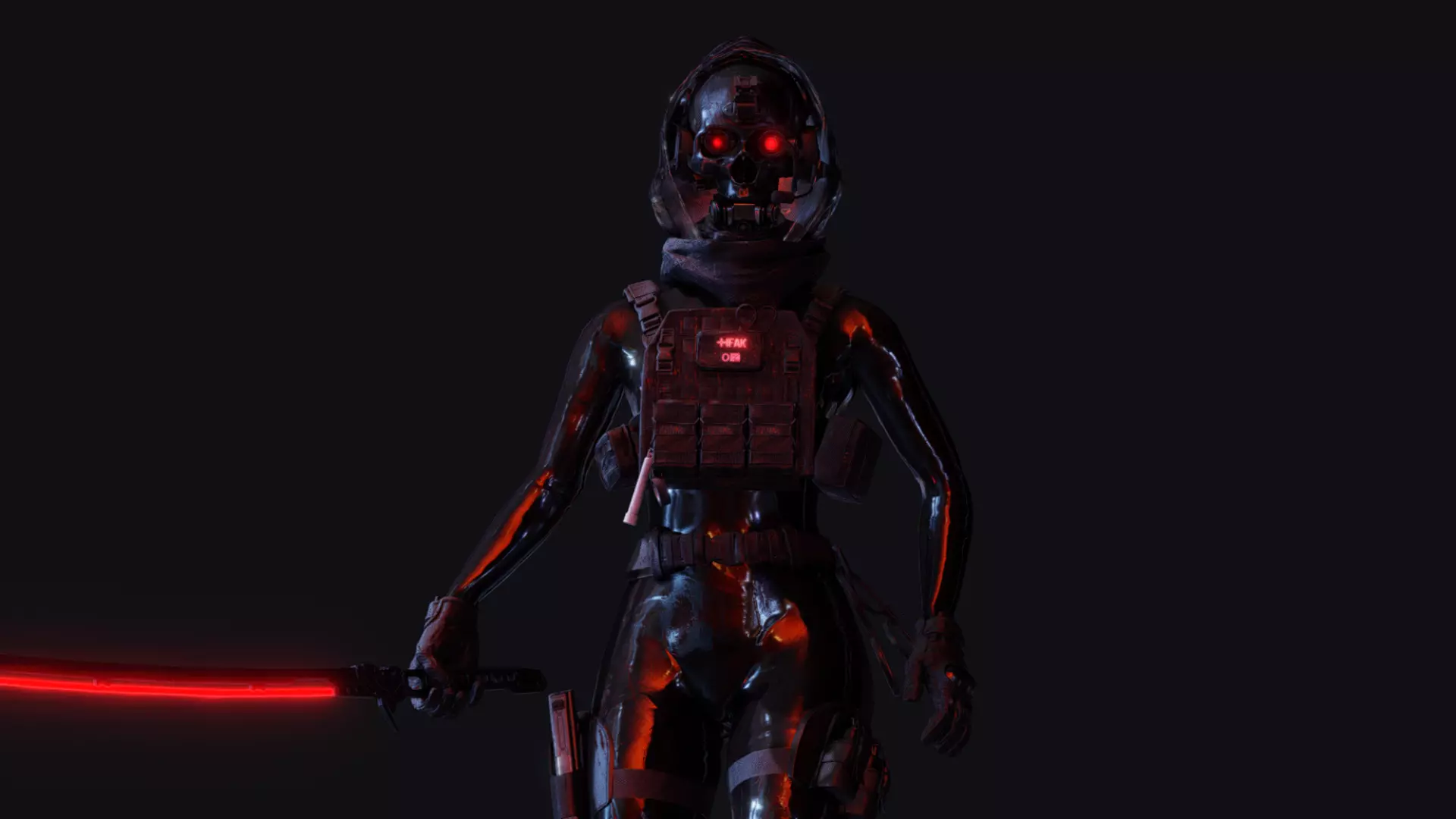 Cyborg with Thermal Katana Free low-poly 3D model