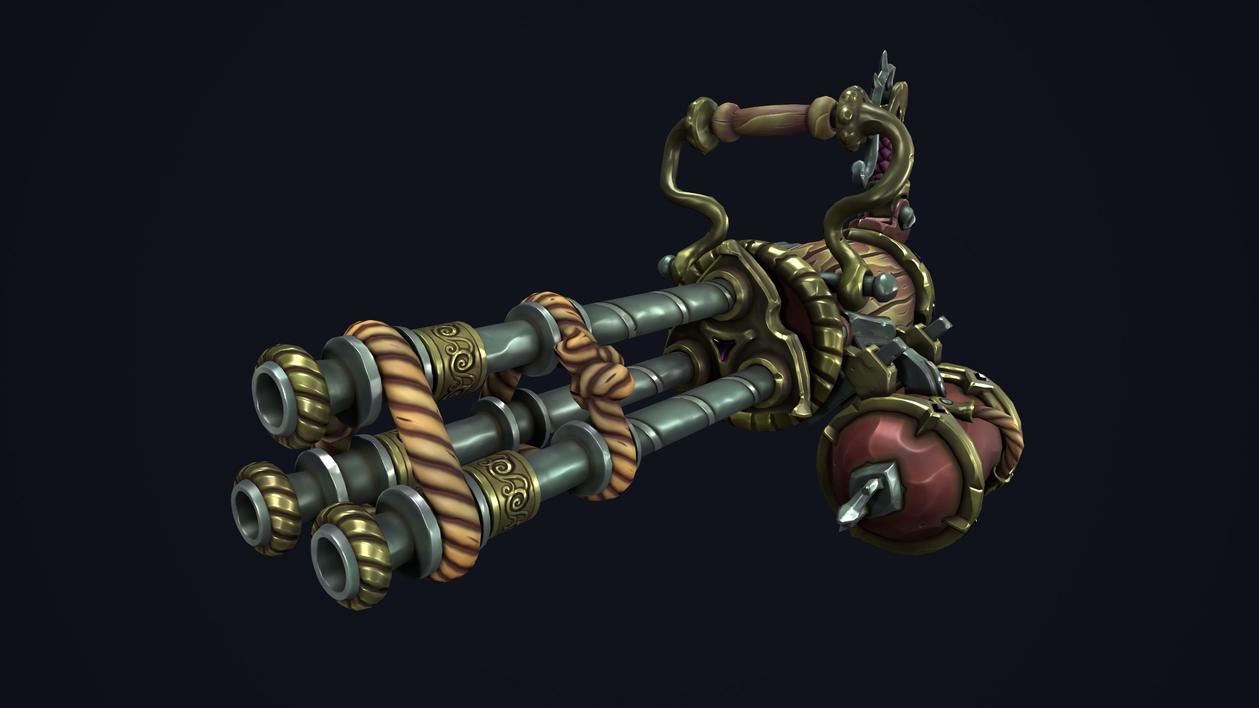 Fantasy pirate minigun Low-poly 3D model_11