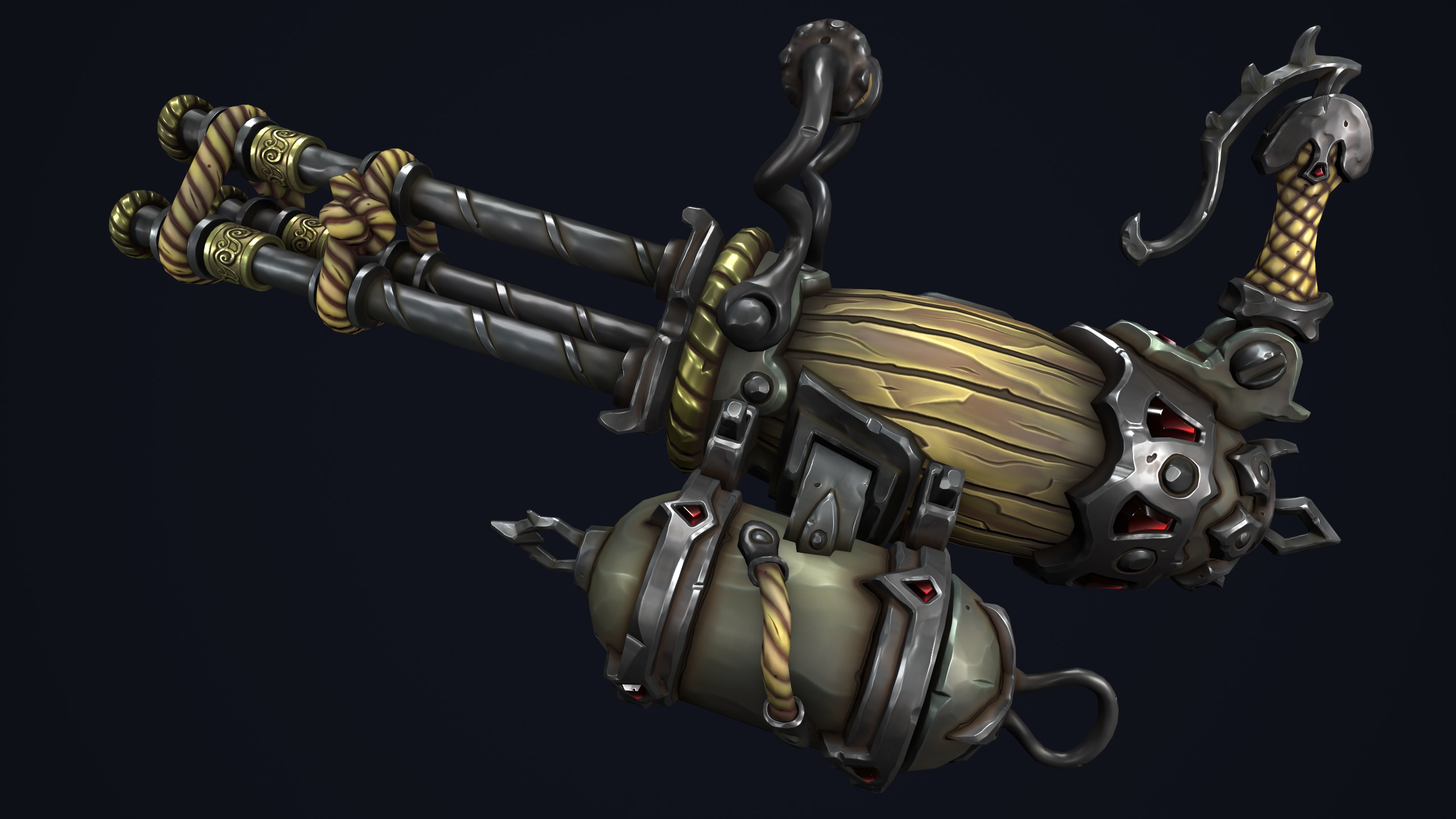 Fantasy pirate minigun Low-poly 3D model_9