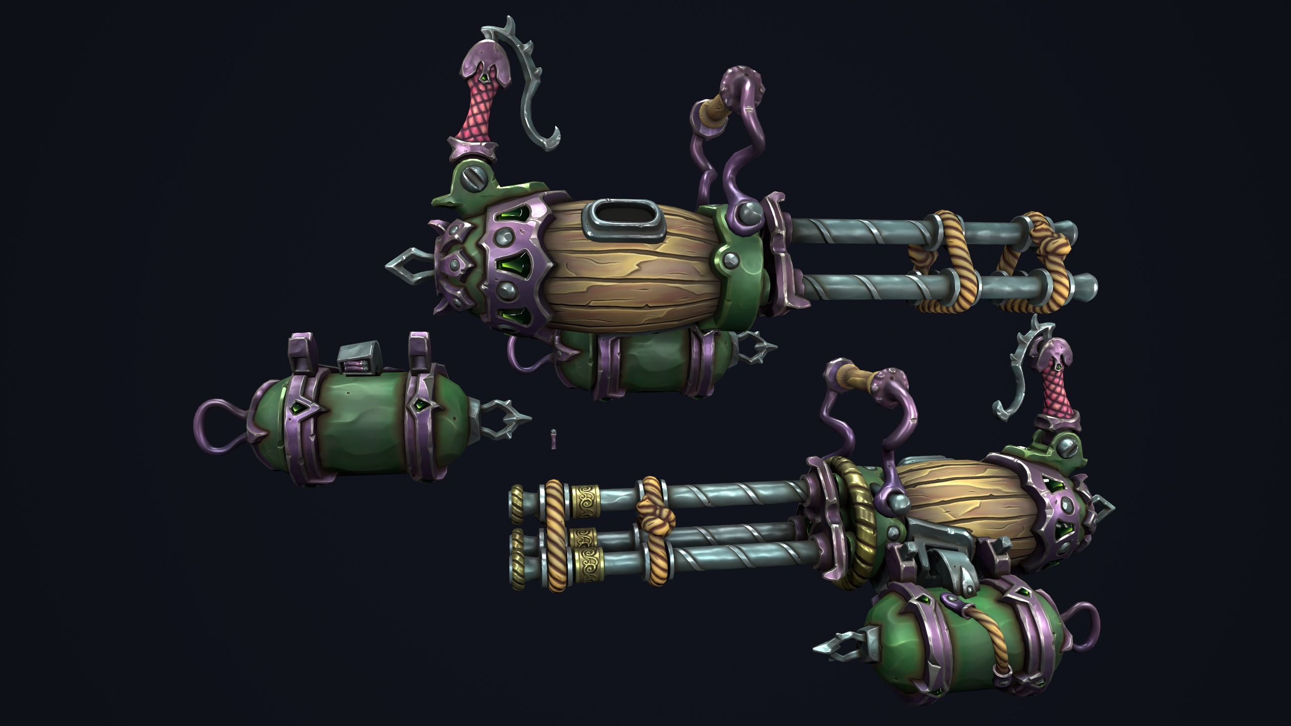 Fantasy pirate minigun Low-poly 3D model_17