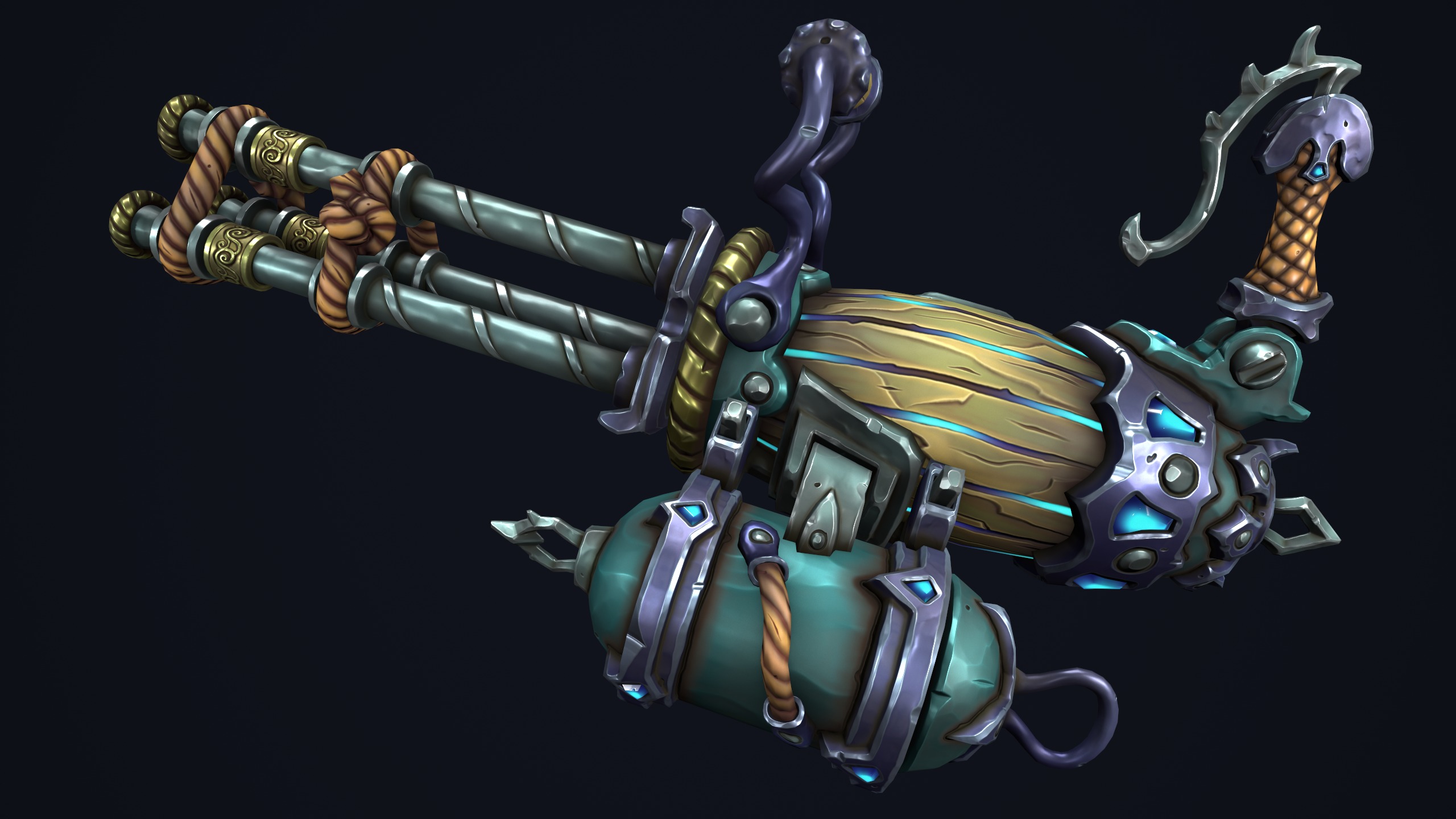 Fantasy pirate minigun Low-poly 3D model_5