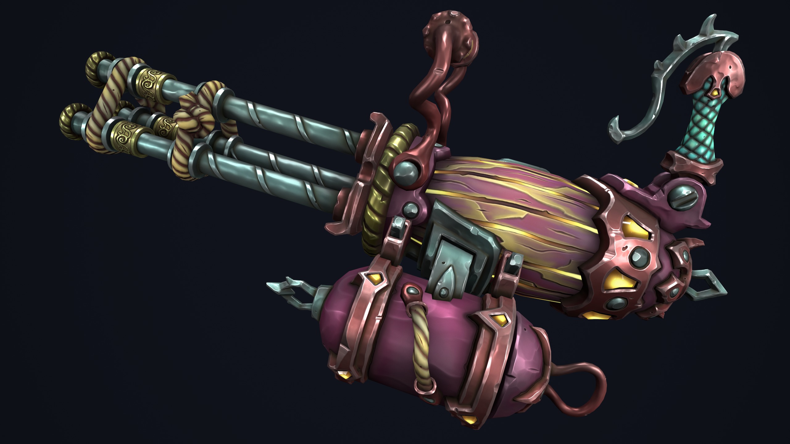 Fantasy pirate minigun Low-poly 3D model_7
