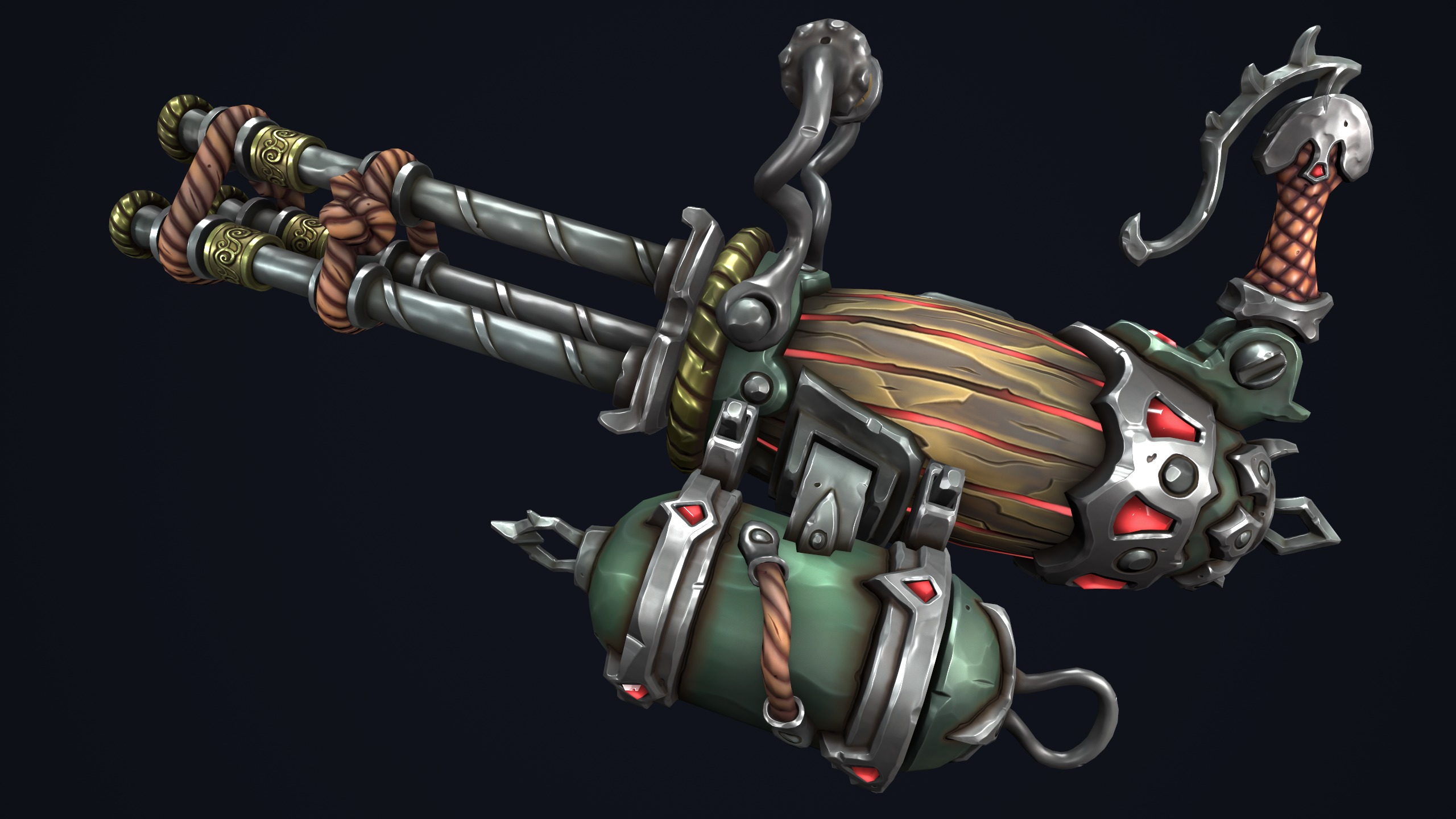 Fantasy pirate minigun Low-poly 3D model_8