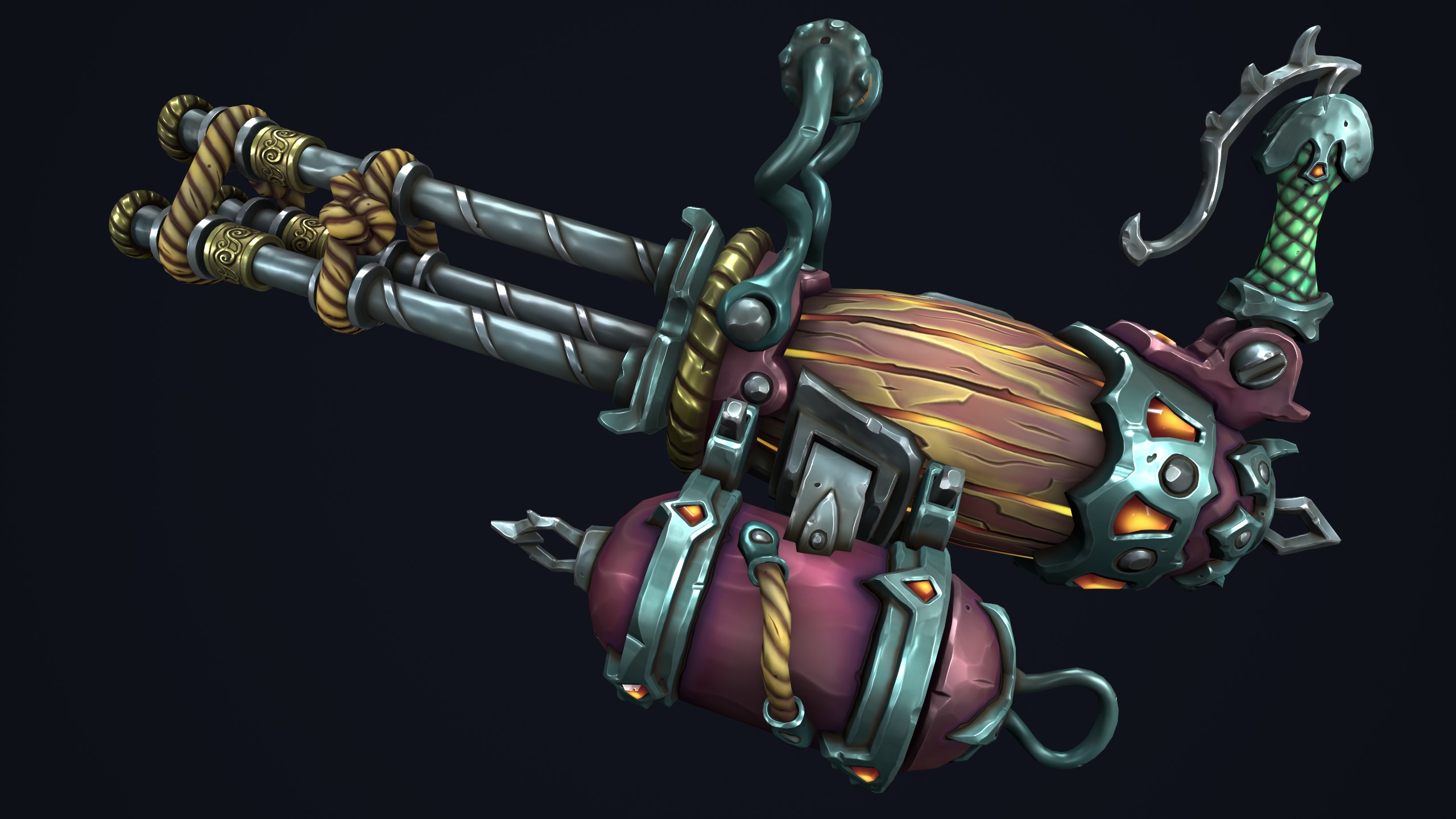 Fantasy pirate minigun Low-poly 3D model_4