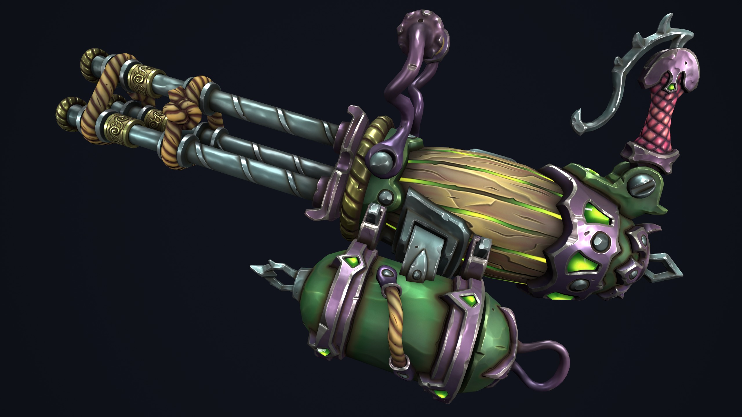 Fantasy pirate minigun Low-poly 3D model_3