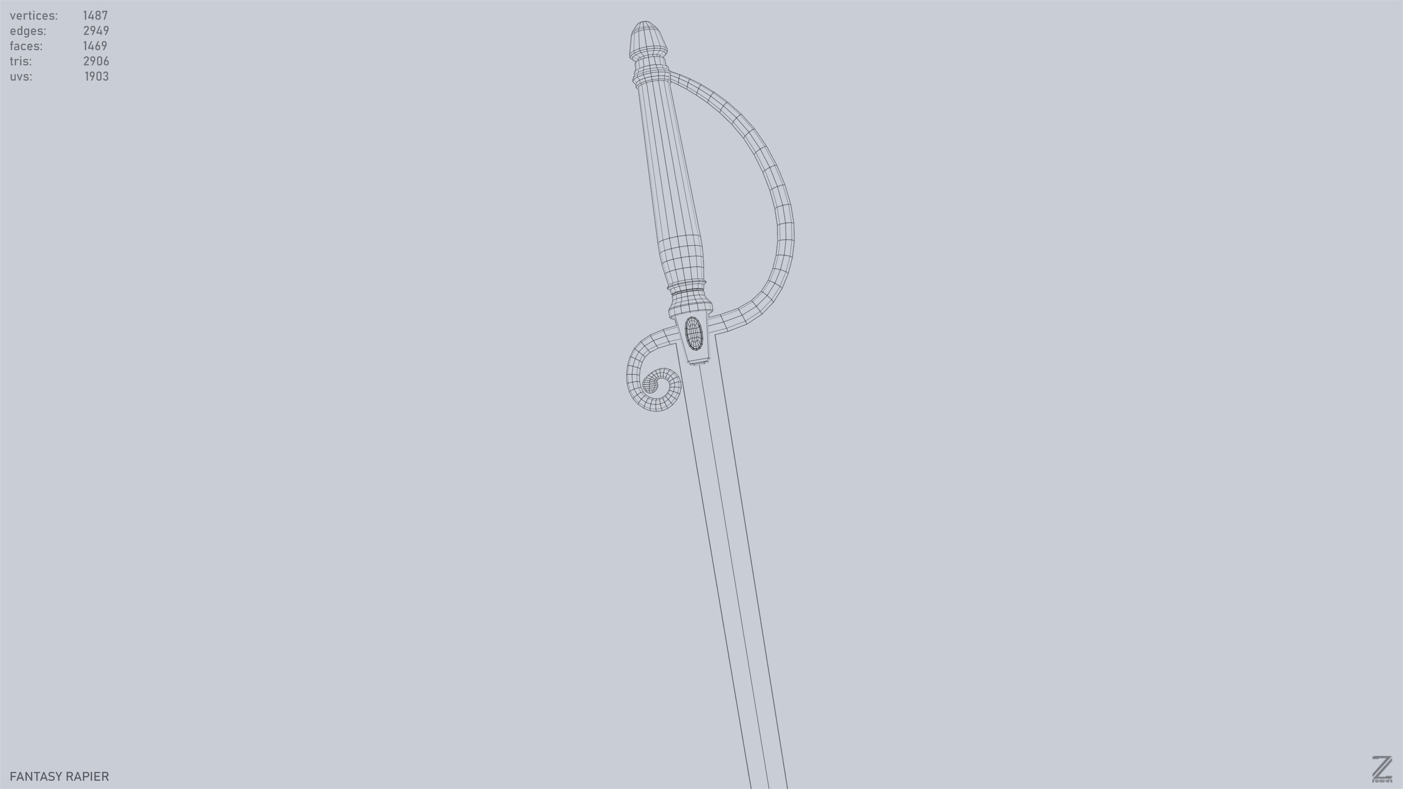 Fantasy rapier Low-poly 3D model_12