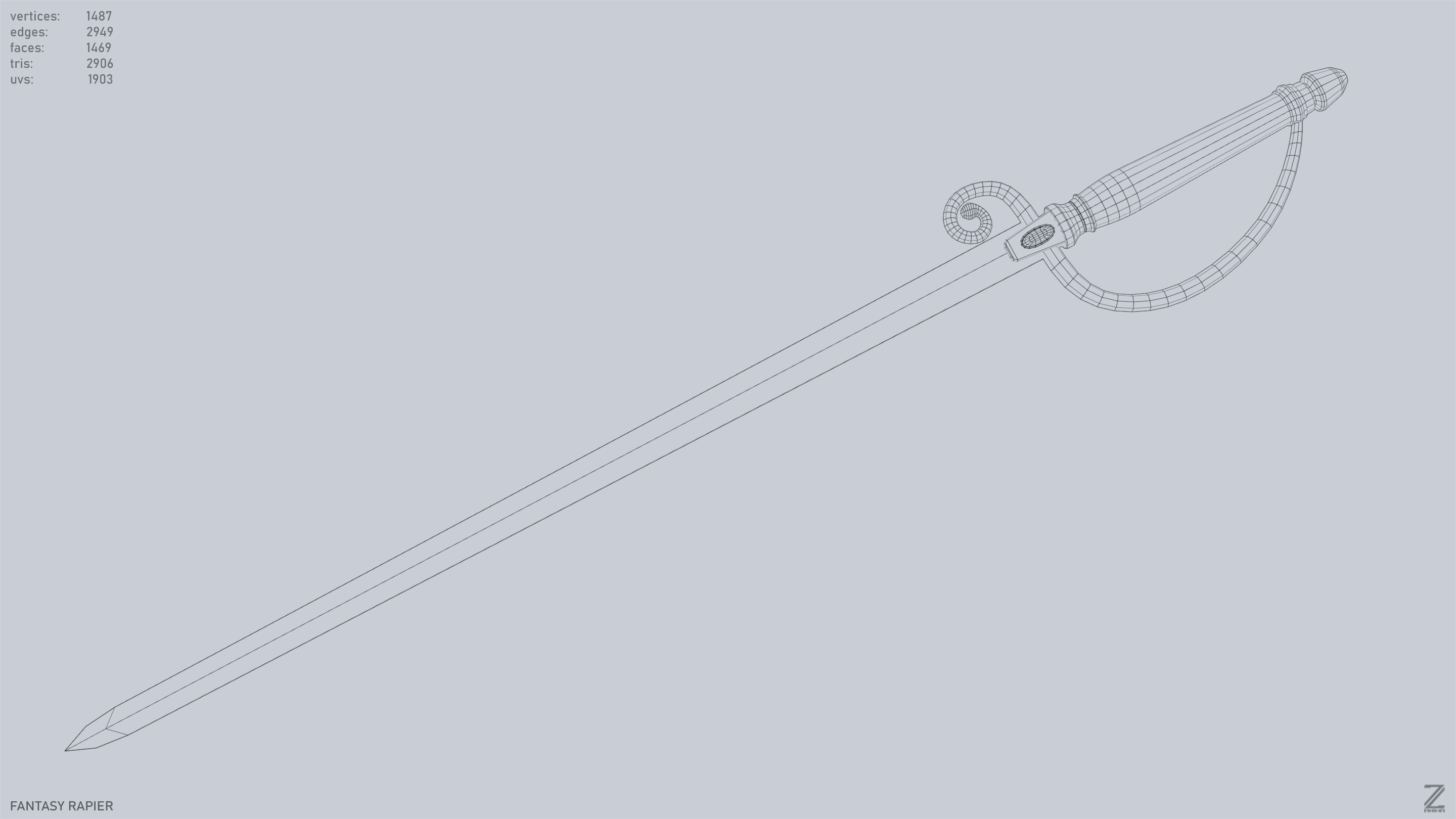 Fantasy rapier Low-poly 3D model_13