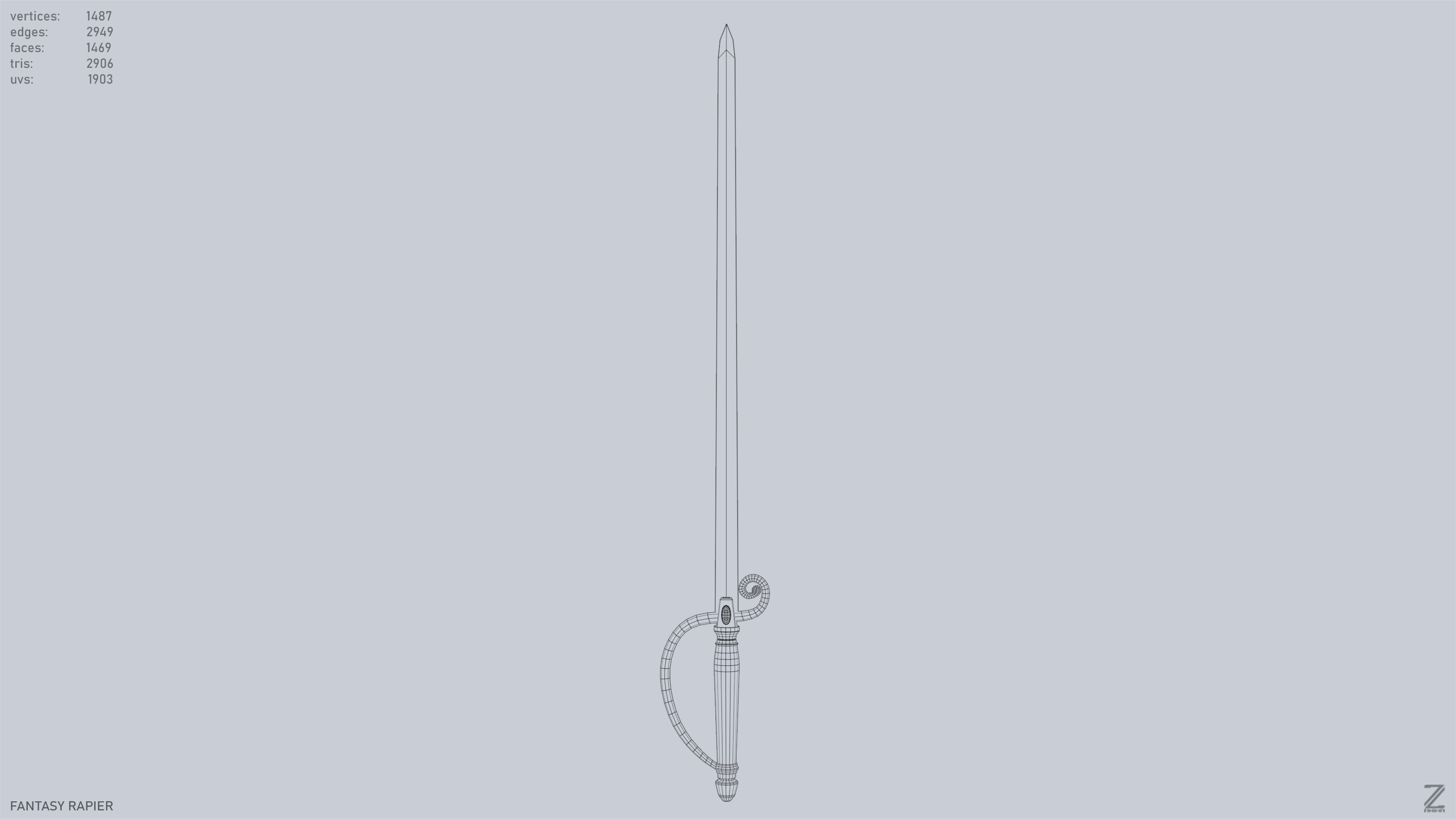 Fantasy rapier Low-poly 3D model_9