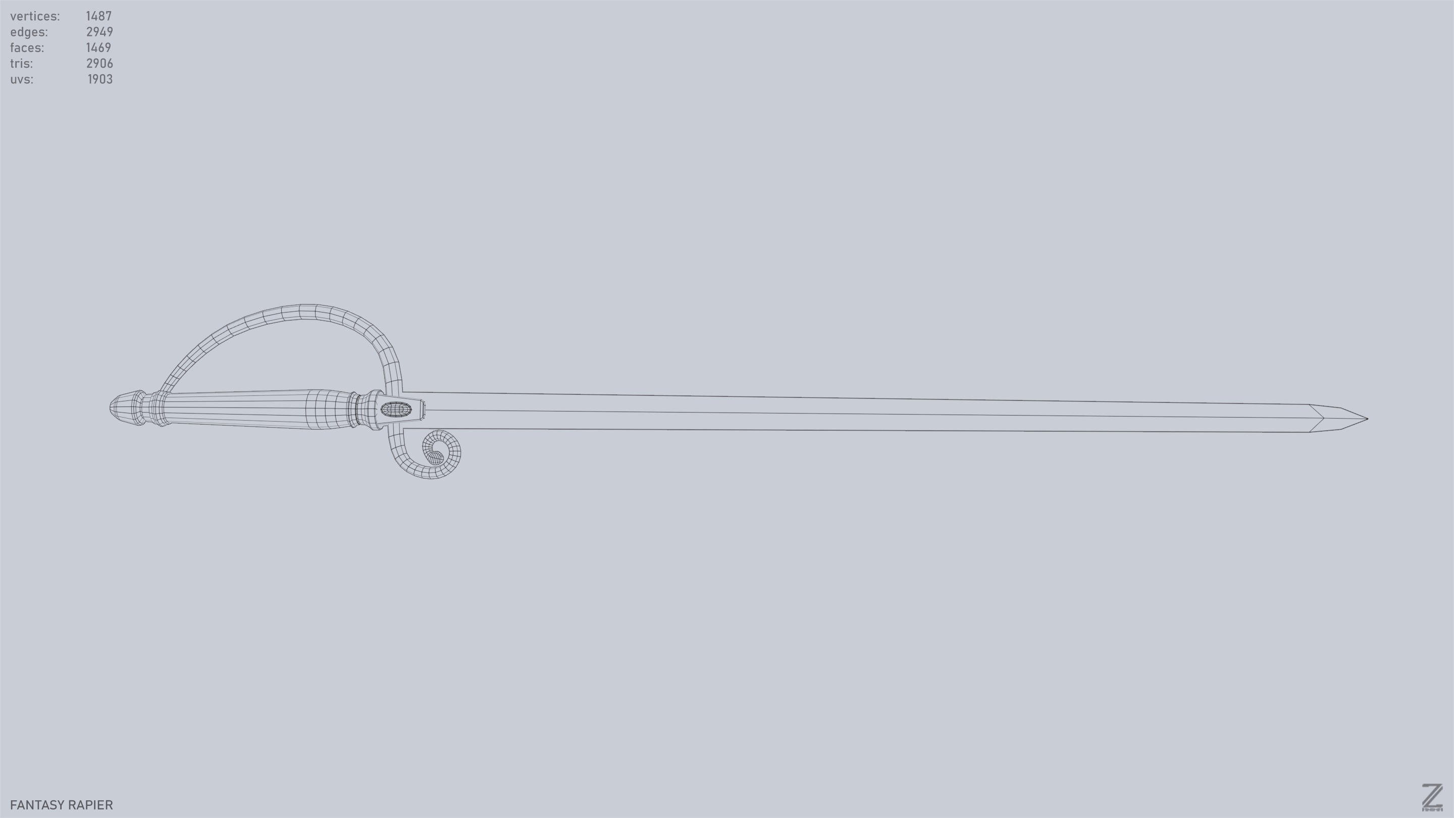Fantasy rapier Low-poly 3D model_11