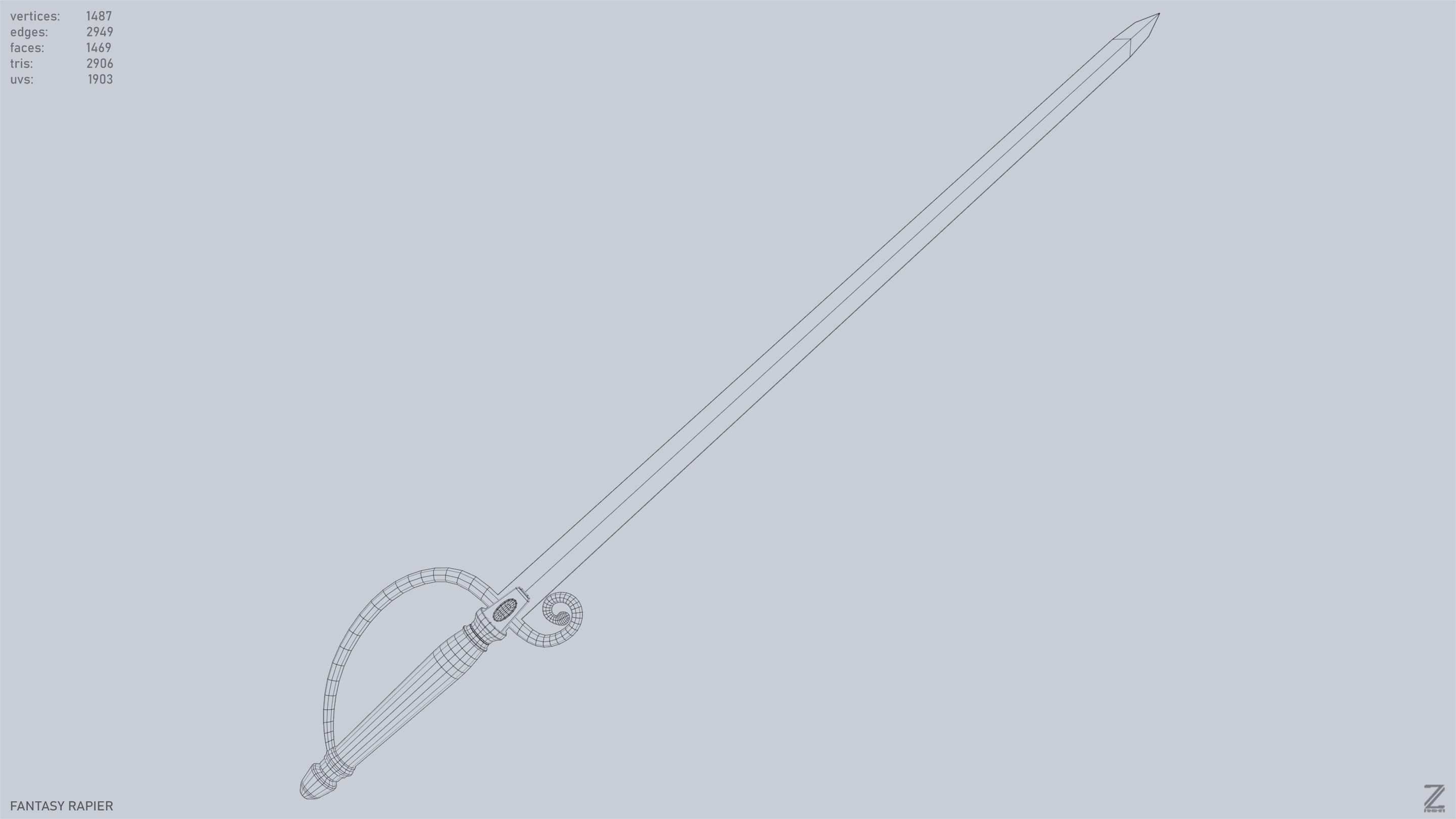 Fantasy rapier Low-poly 3D model_15