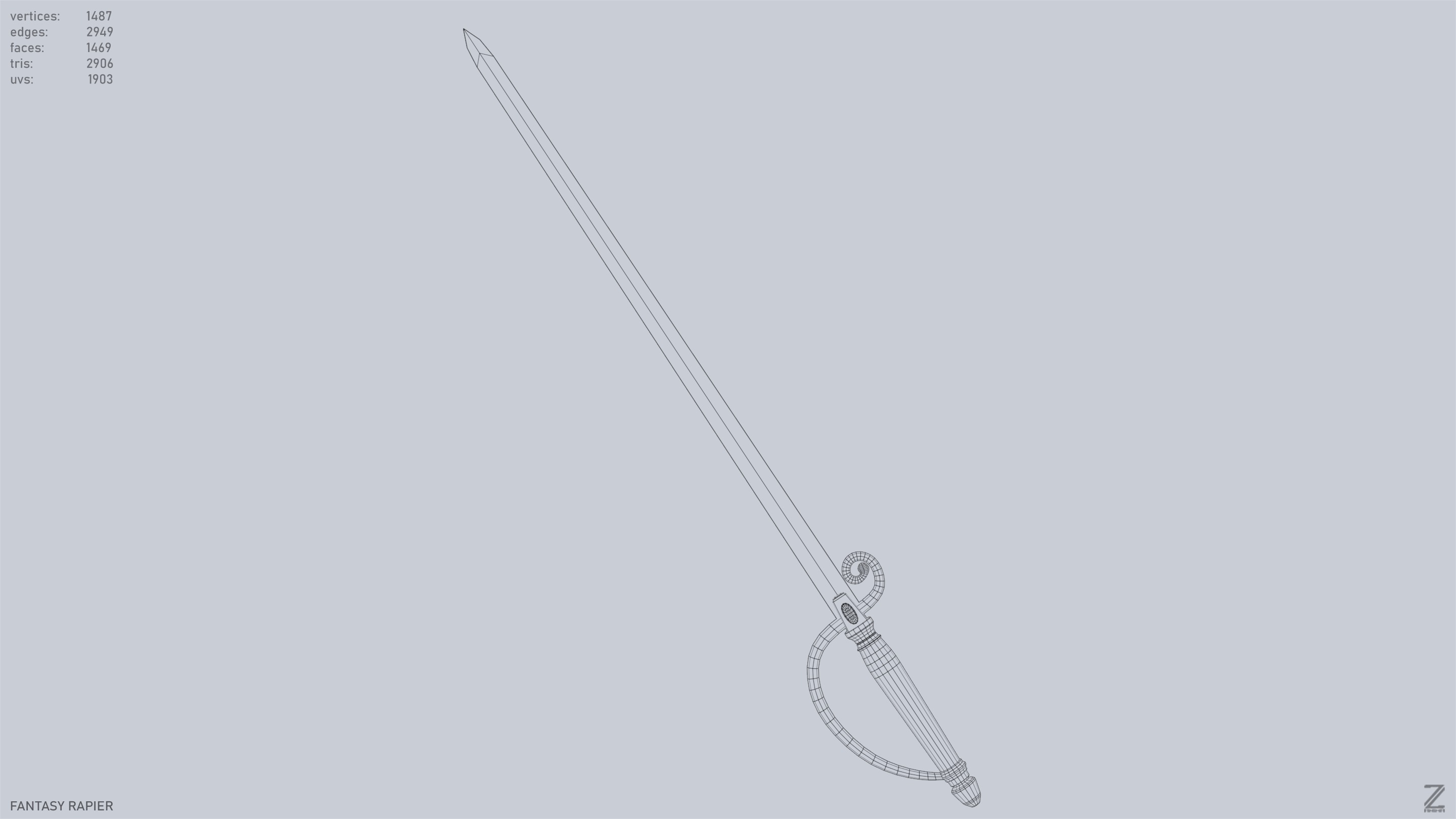 Fantasy rapier Low-poly 3D model_10