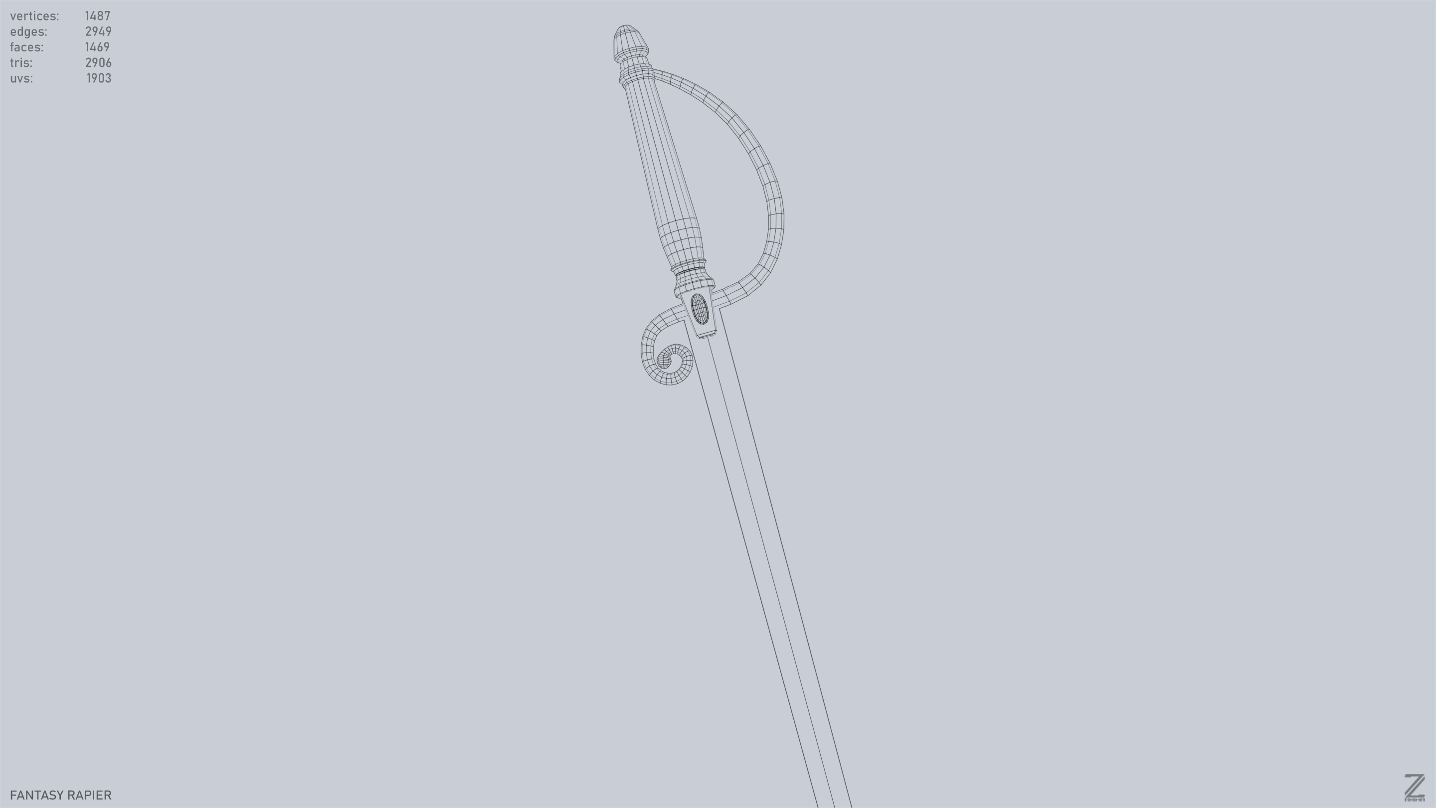 Fantasy rapier Low-poly 3D model_14