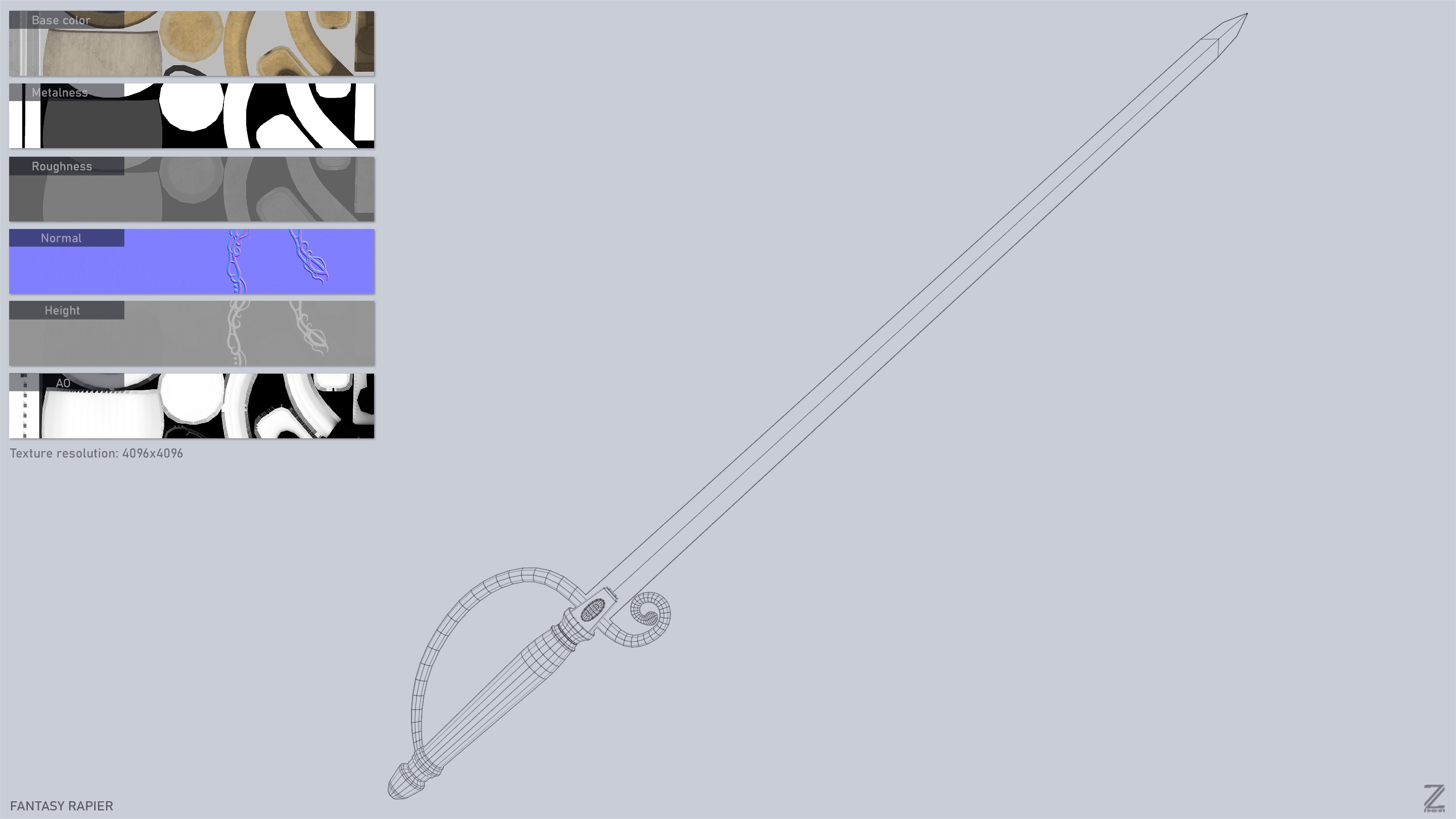 Fantasy rapier Low-poly 3D model_3