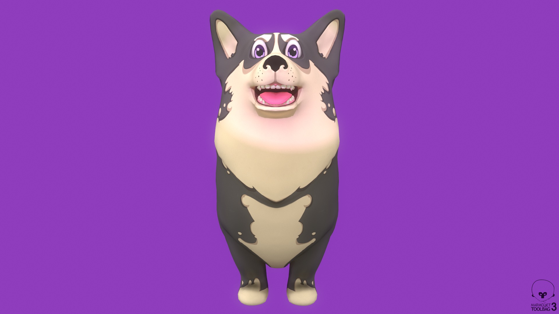 Stylized Grey Welsh Corgy for Games and Animation Low-poly 3D model_3