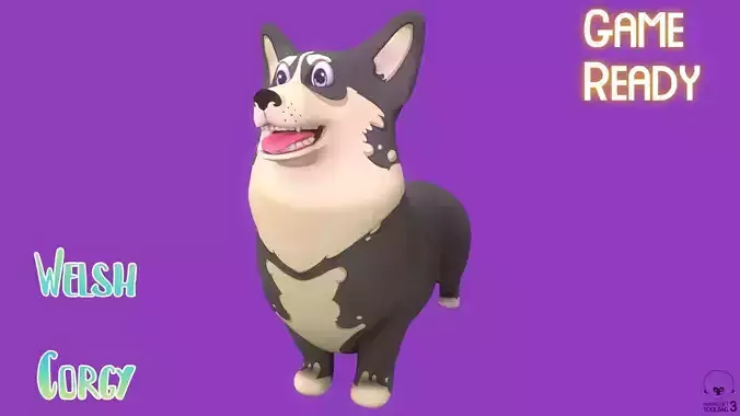 Stylized Grey Welsh Corgy for Games and Animation  Low-poly 3D model
