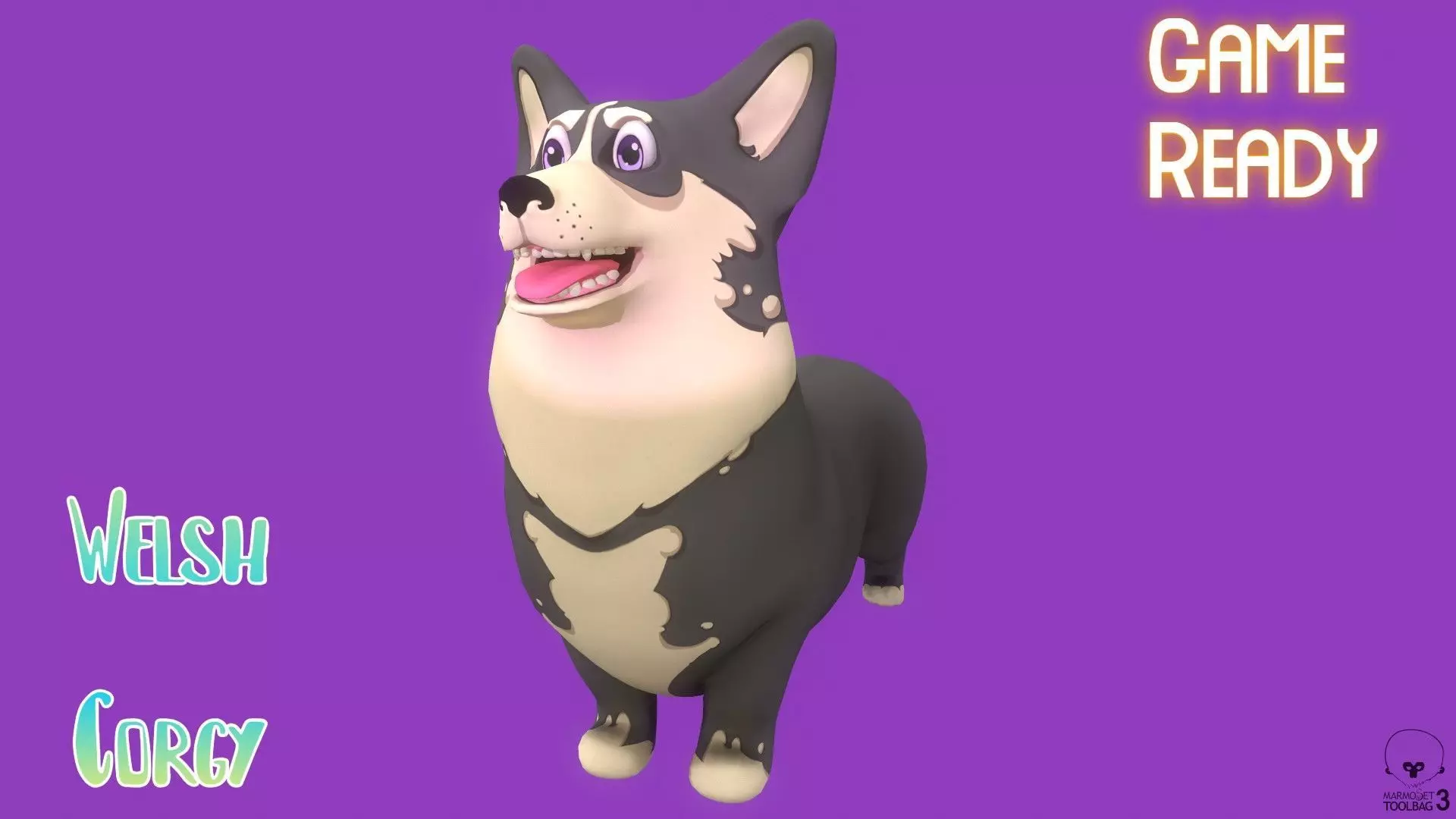 Stylized Grey Welsh Corgy for Games and Animation Low-poly 3D model_0