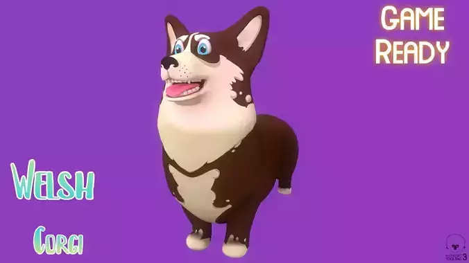 Stylized Brown Welsh Corgy for Games and Animation  Low-poly 3D model
