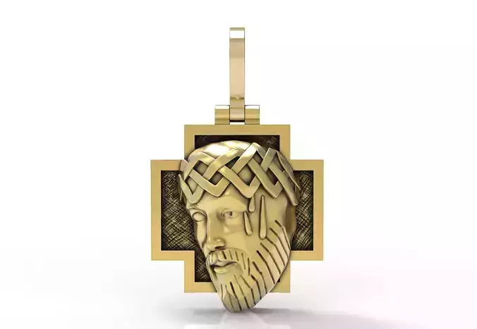 Jesus Face with Square Cross Pendant
