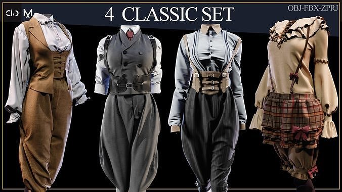 4 Vintage Outfits Set  3D print model