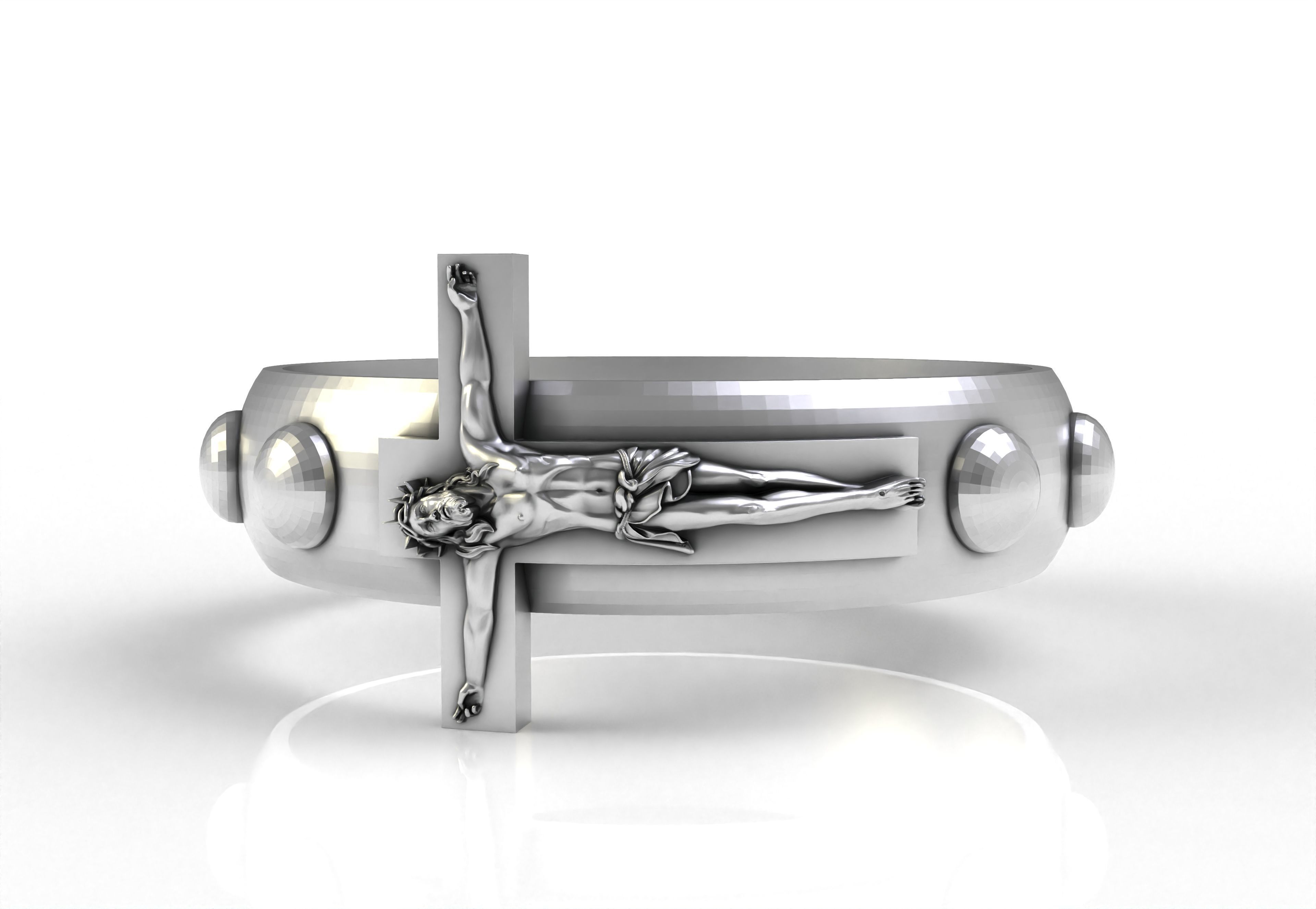 Jesus and Cross Domed Ring 3D print model_10