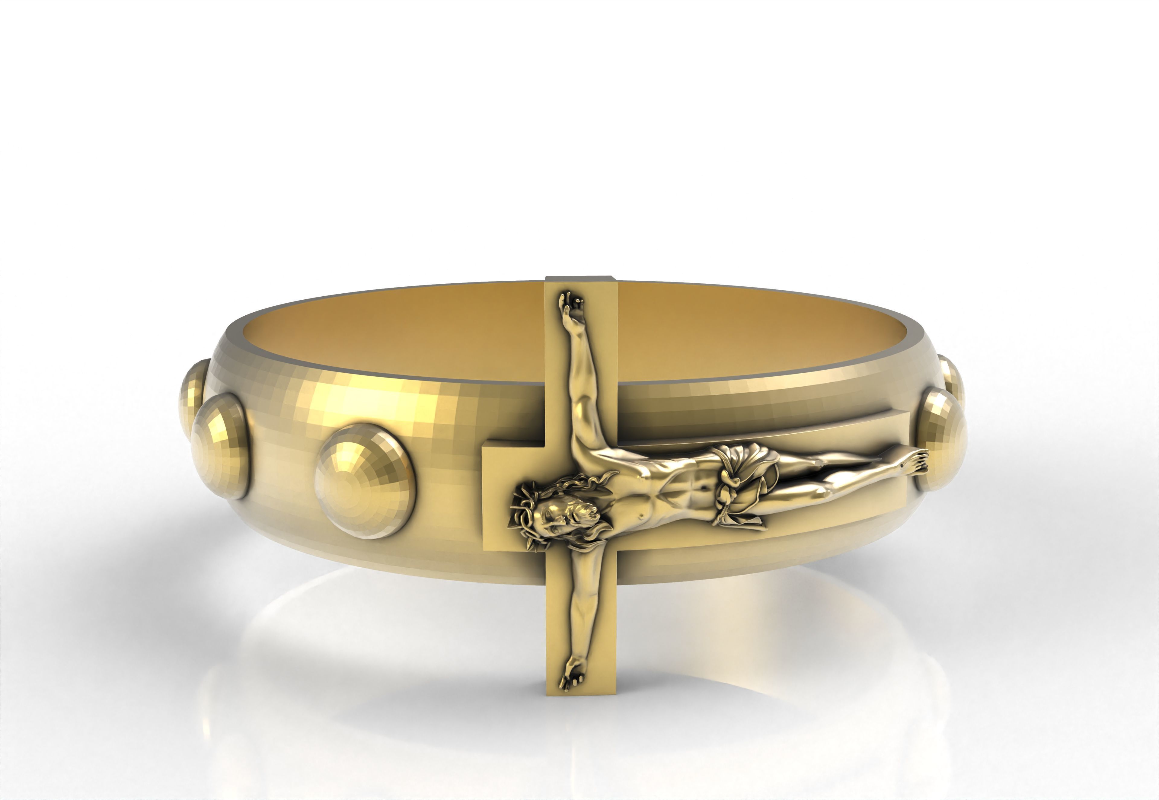Jesus and Cross Domed Ring 3D print model_4