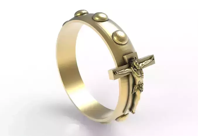 Jesus and Cross Domed Ring