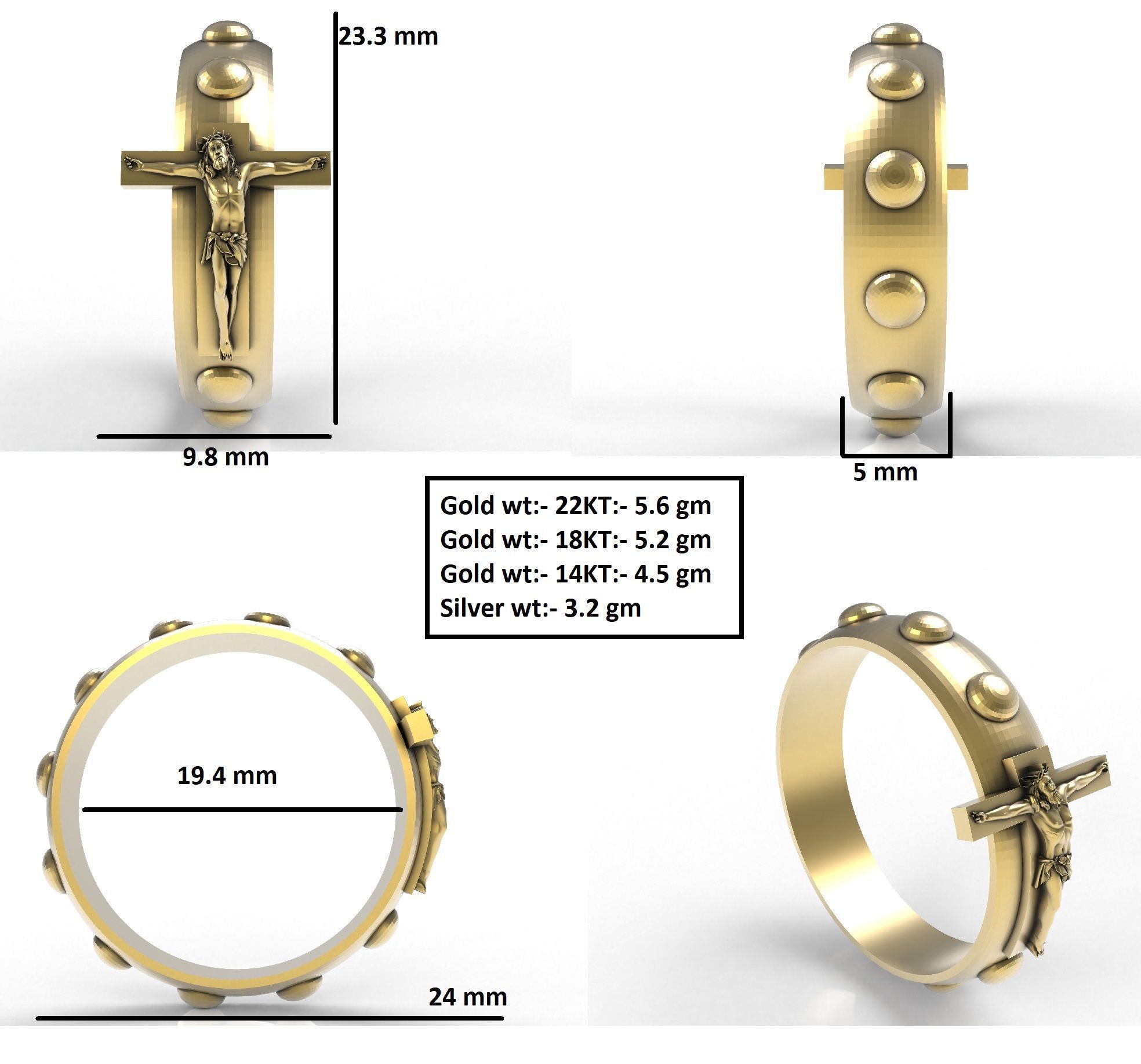 Jesus and Cross Domed Ring 3D print model_12