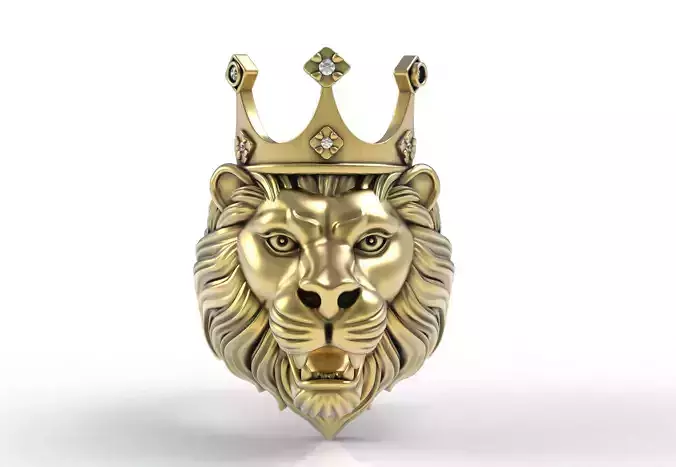 Lion with Crown Diamond Hip Hop Ring