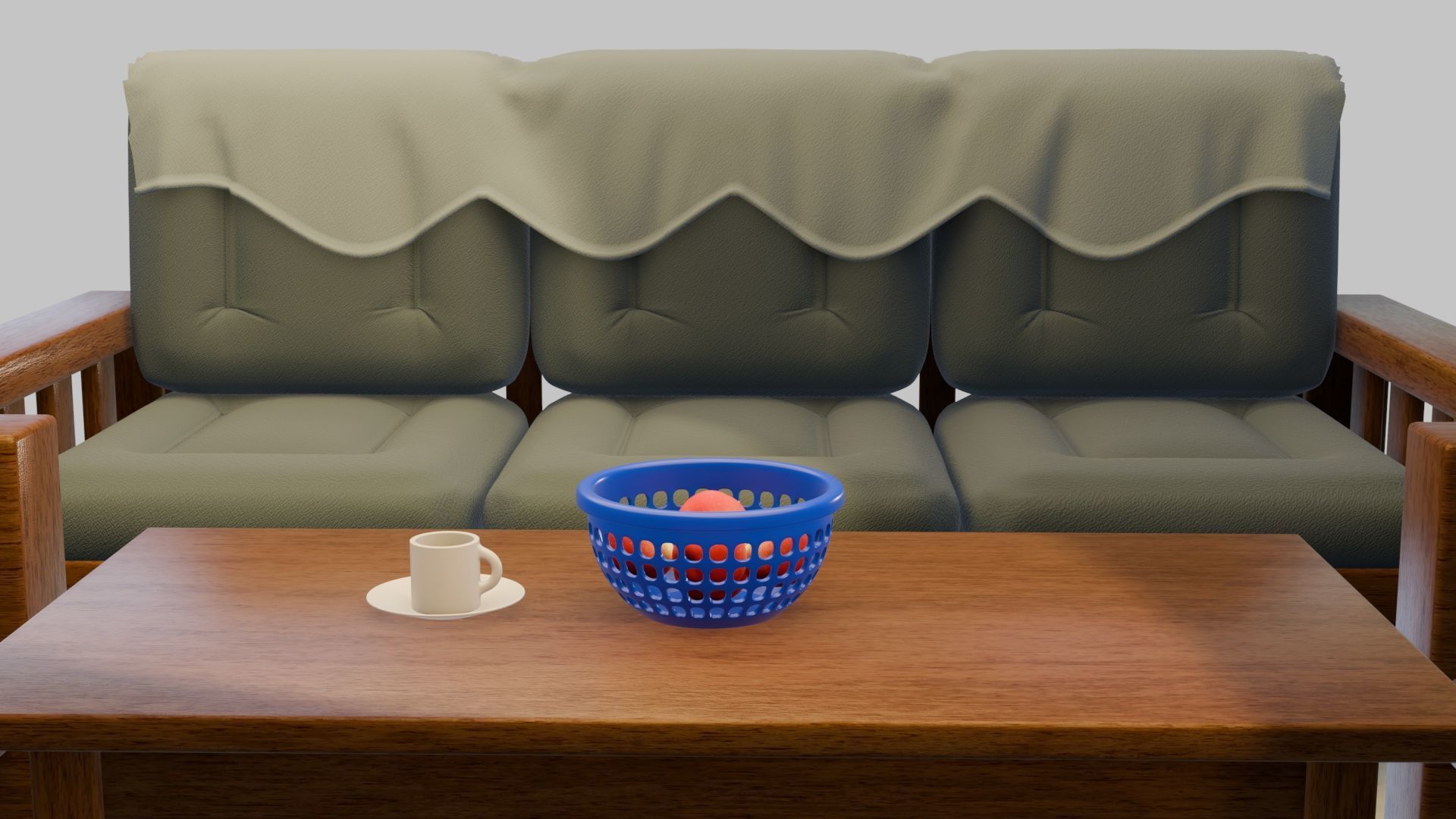 Sofa Set wooden with cushion Low-poly 3D model_6