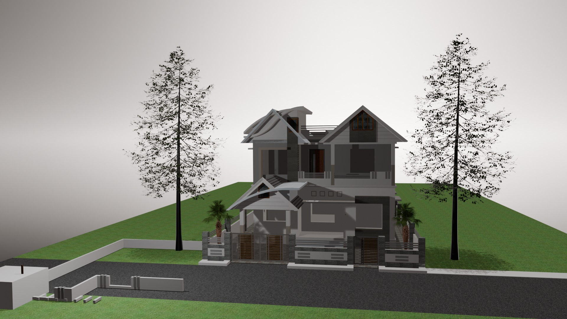 3d model of house and trees 3D model_2