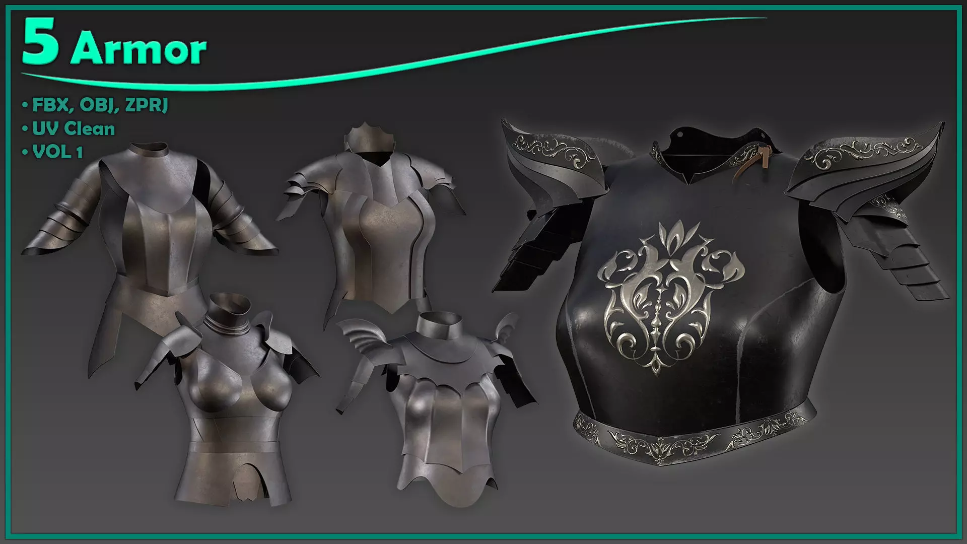 5 female chest armor Low-poly 3D model_0