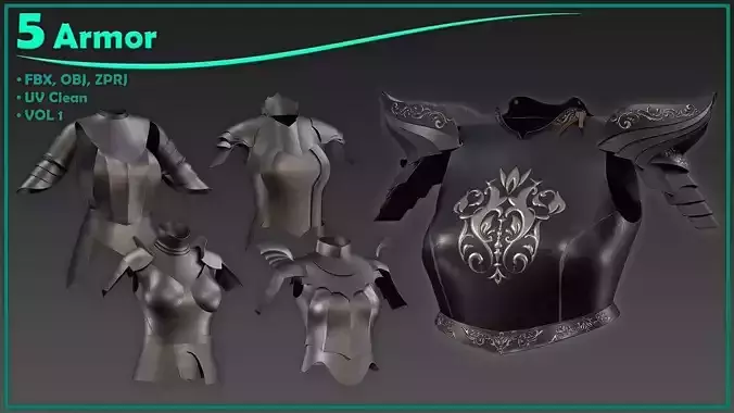 5 female chest armor Low-poly 3D model 5 female chest armor Low-poly 3D model