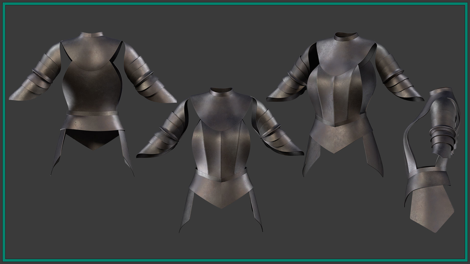 5 female chest armor Low-poly 3D model_2