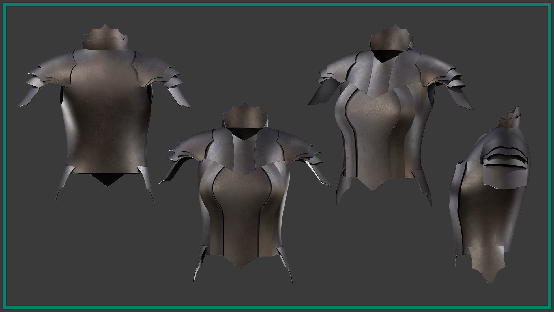 5 female chest armor Low-poly 3D model_1