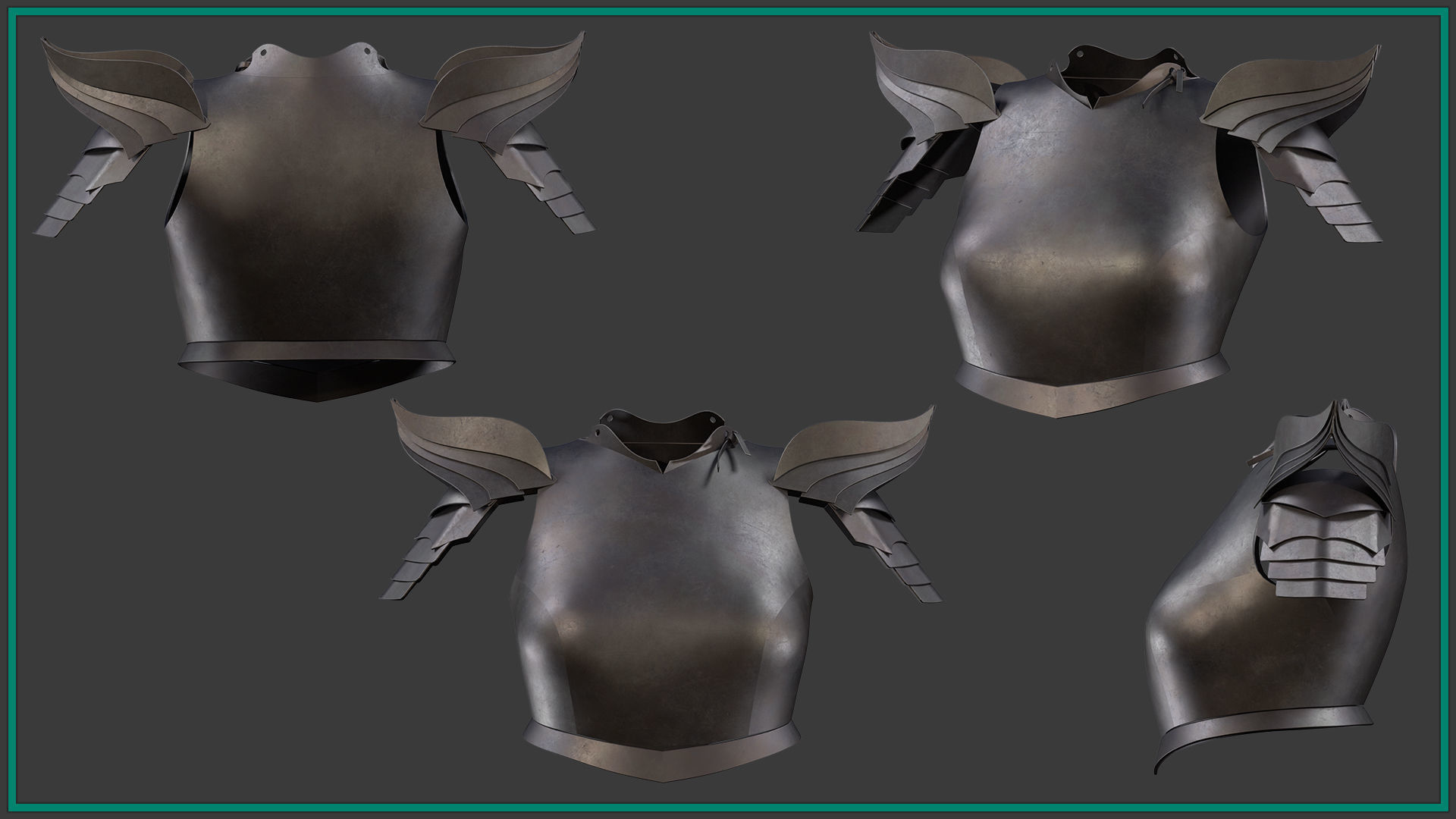 5 female chest armor Low-poly 3D model_3