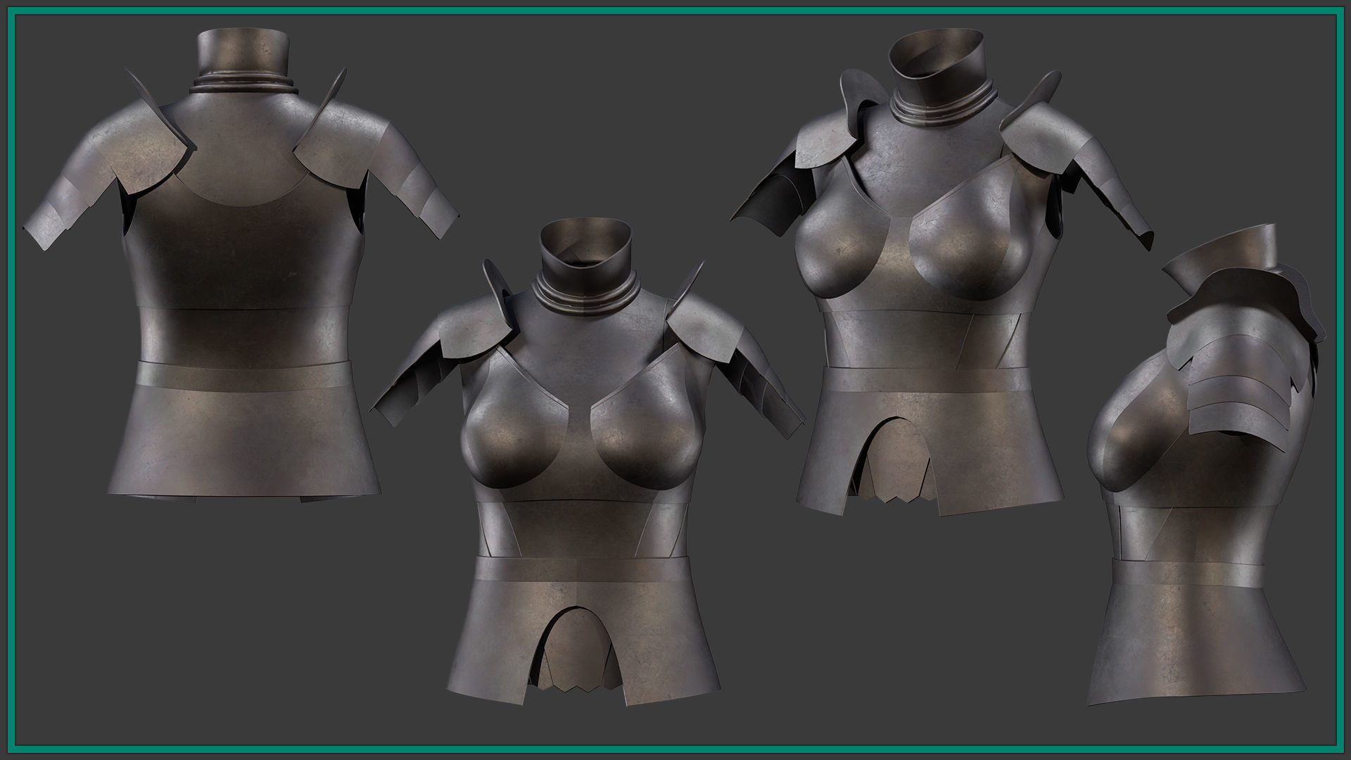 5 female chest armor Low-poly 3D model_4