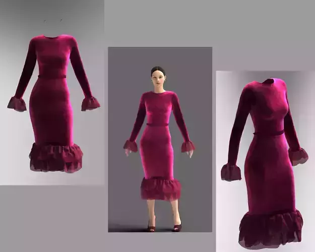 Velvet ruffle midi dress