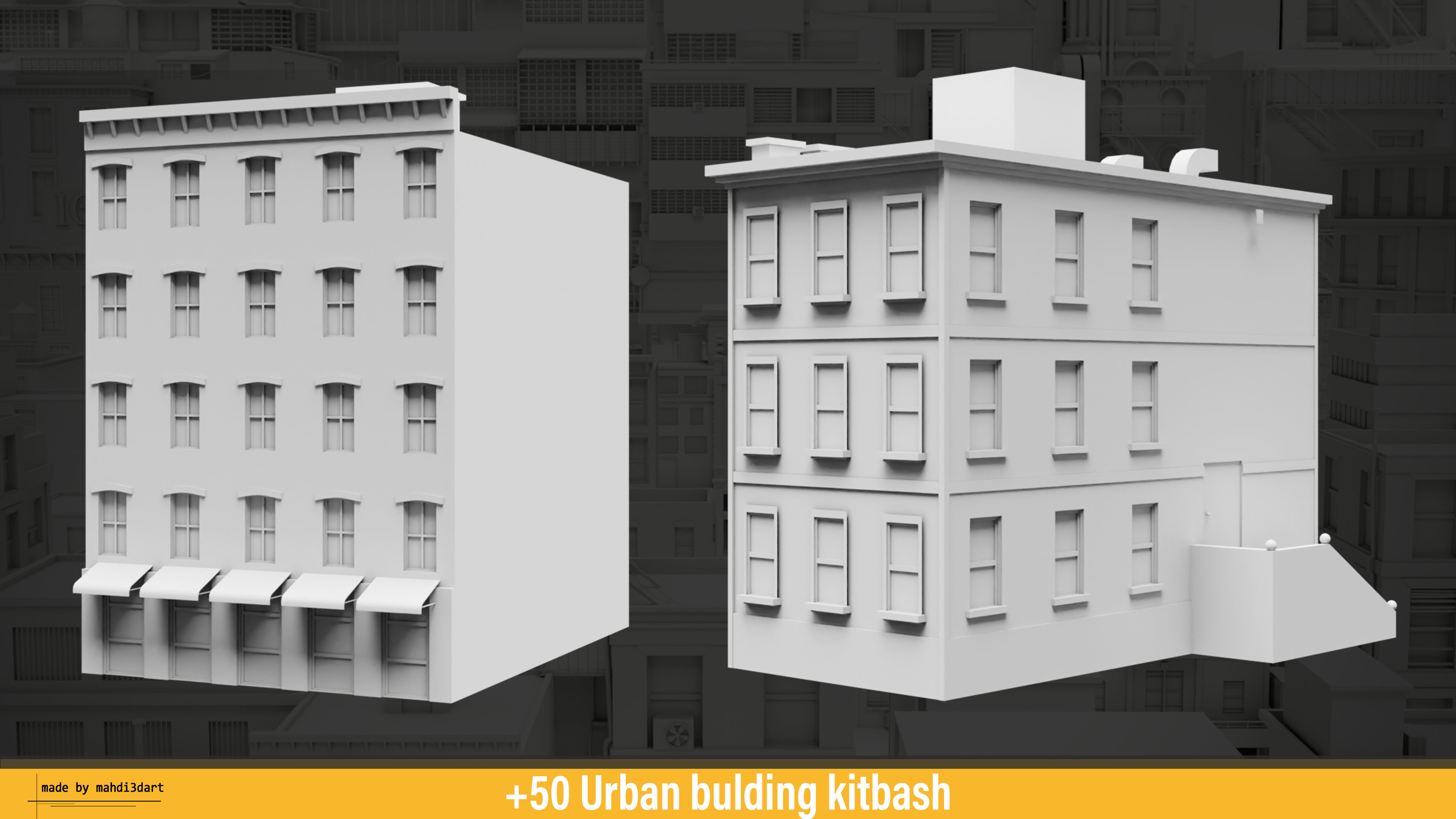 50 Urban building kitbash 3D model_13