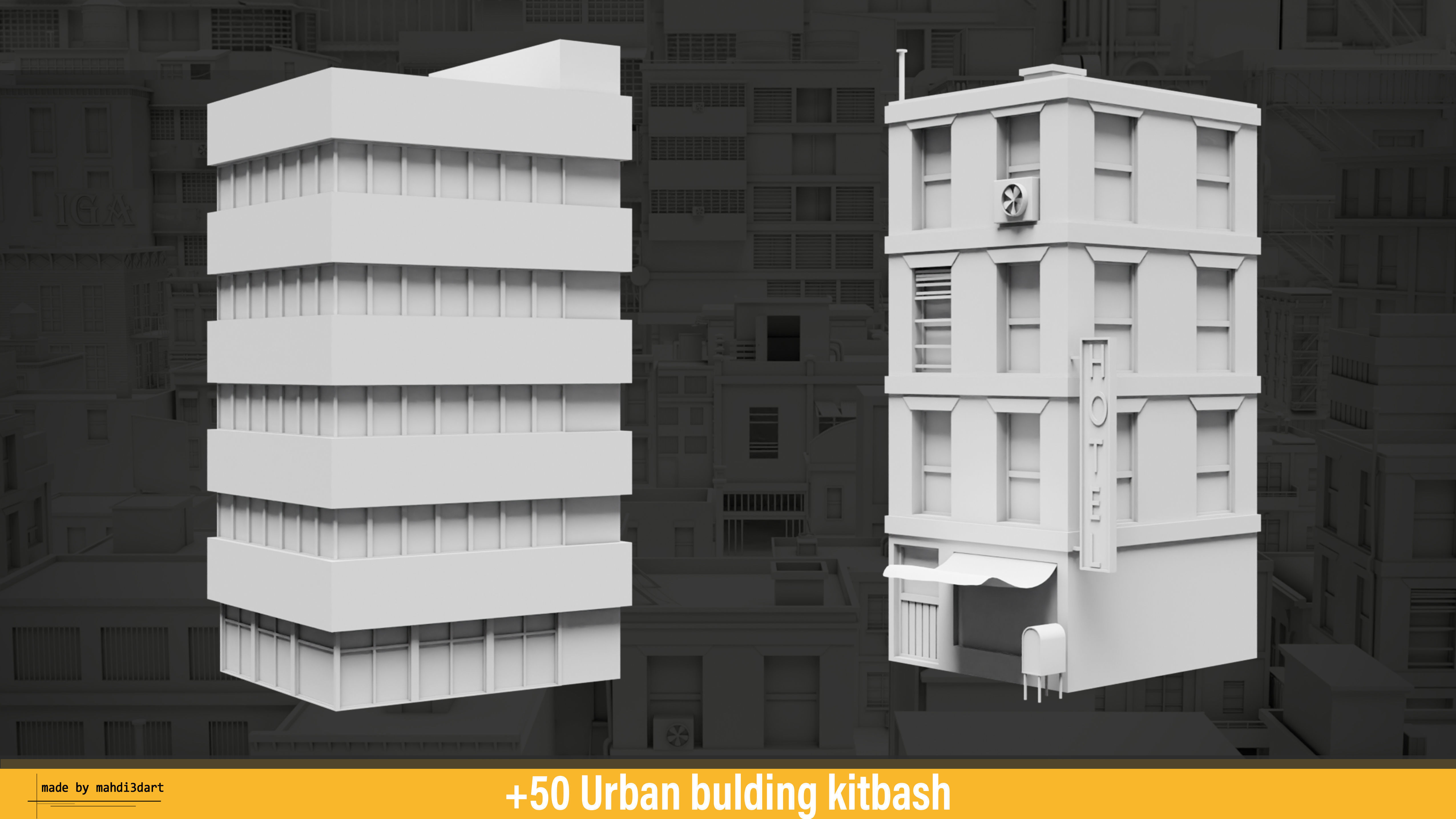 50 Urban building kitbash 3D model_27