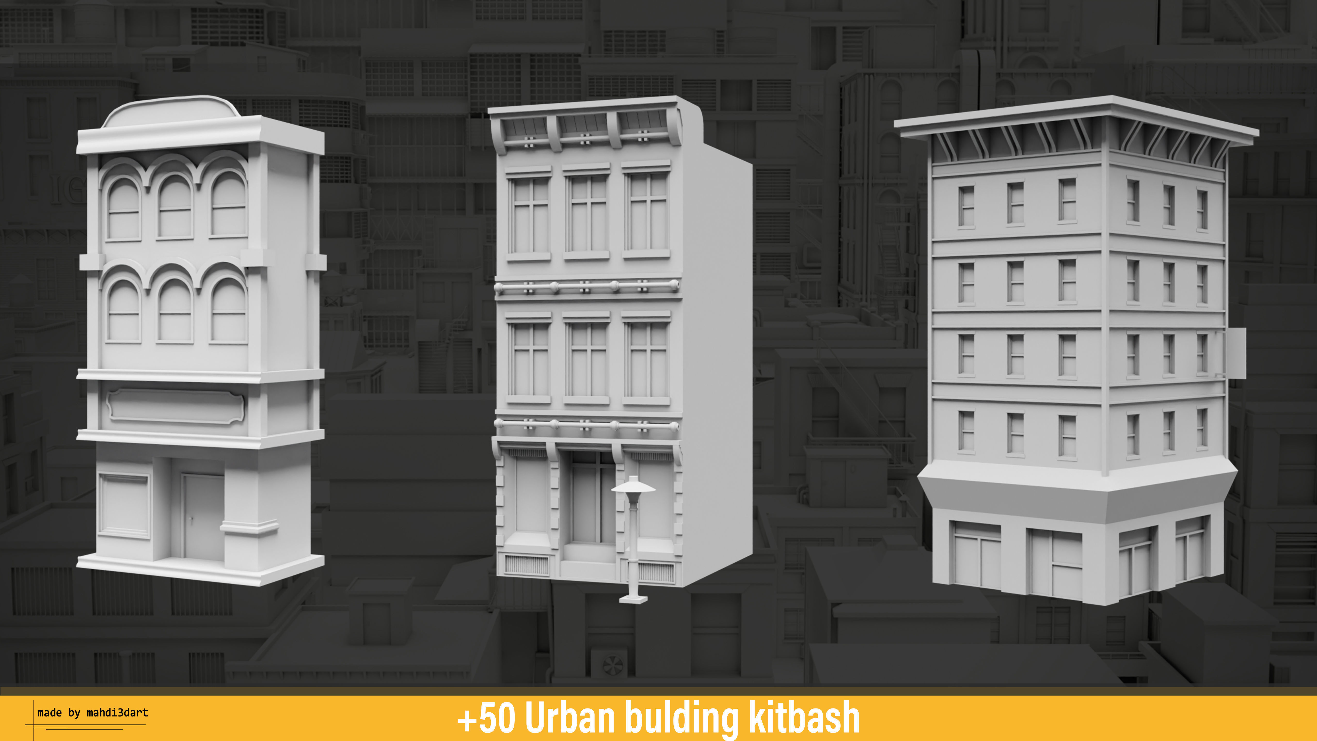 50 Urban building kitbash 3D model_28