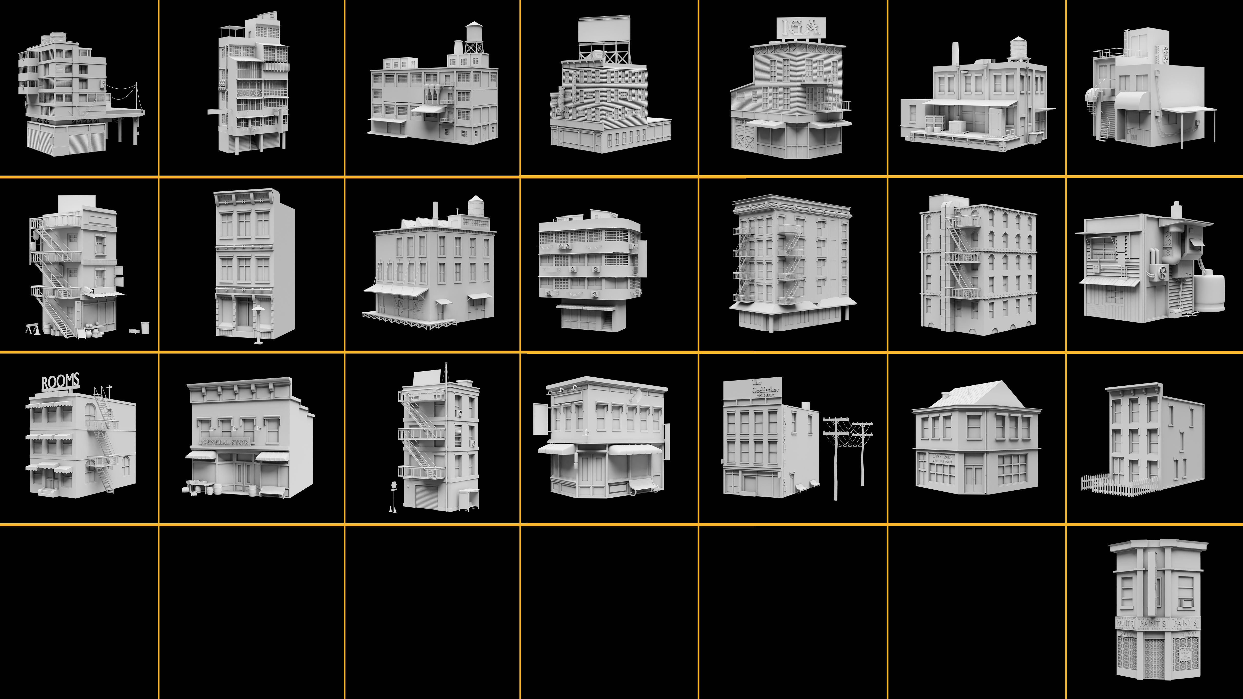 50 Urban building kitbash 3D model_30