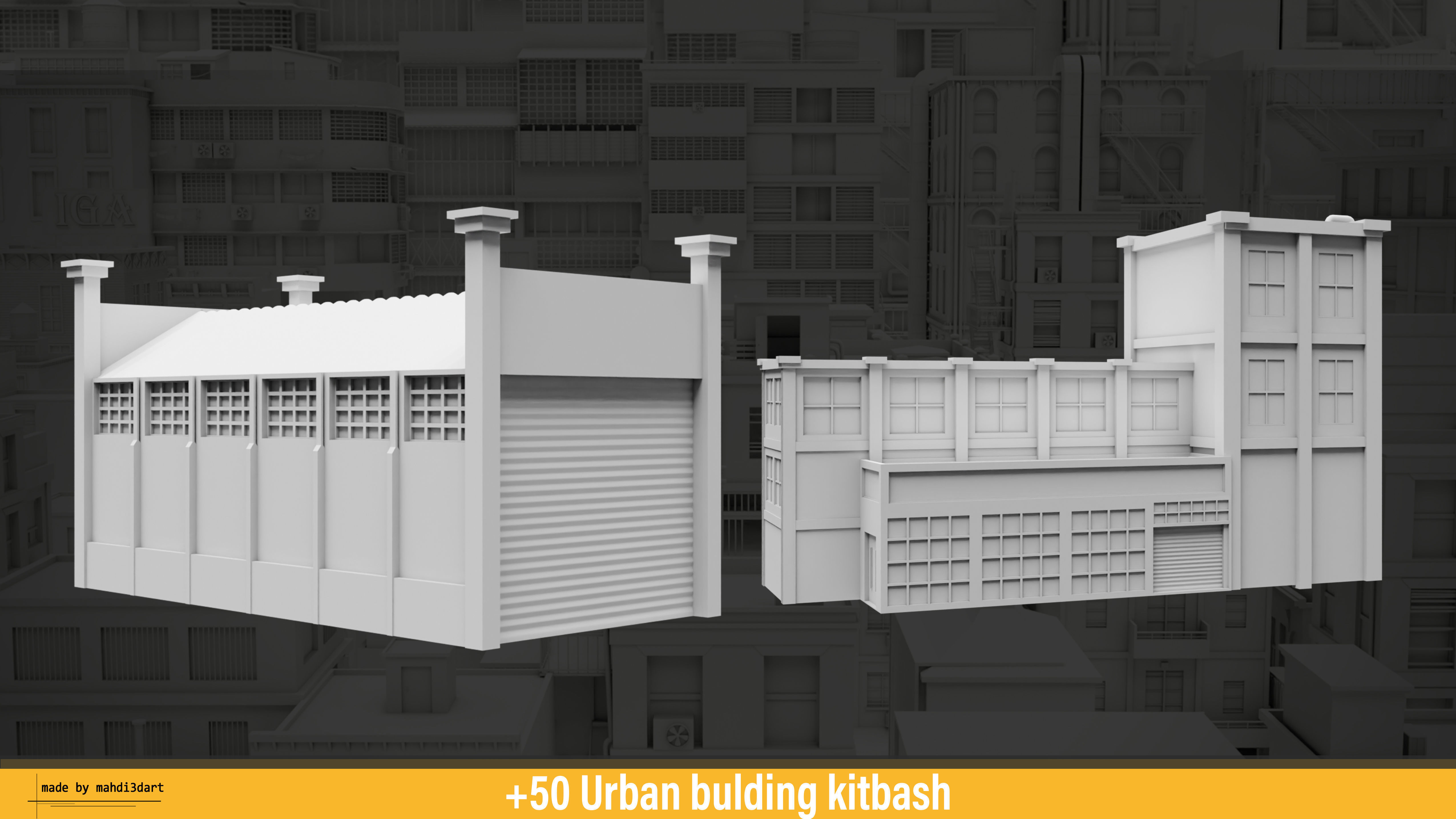 50 Urban building kitbash 3D model_23